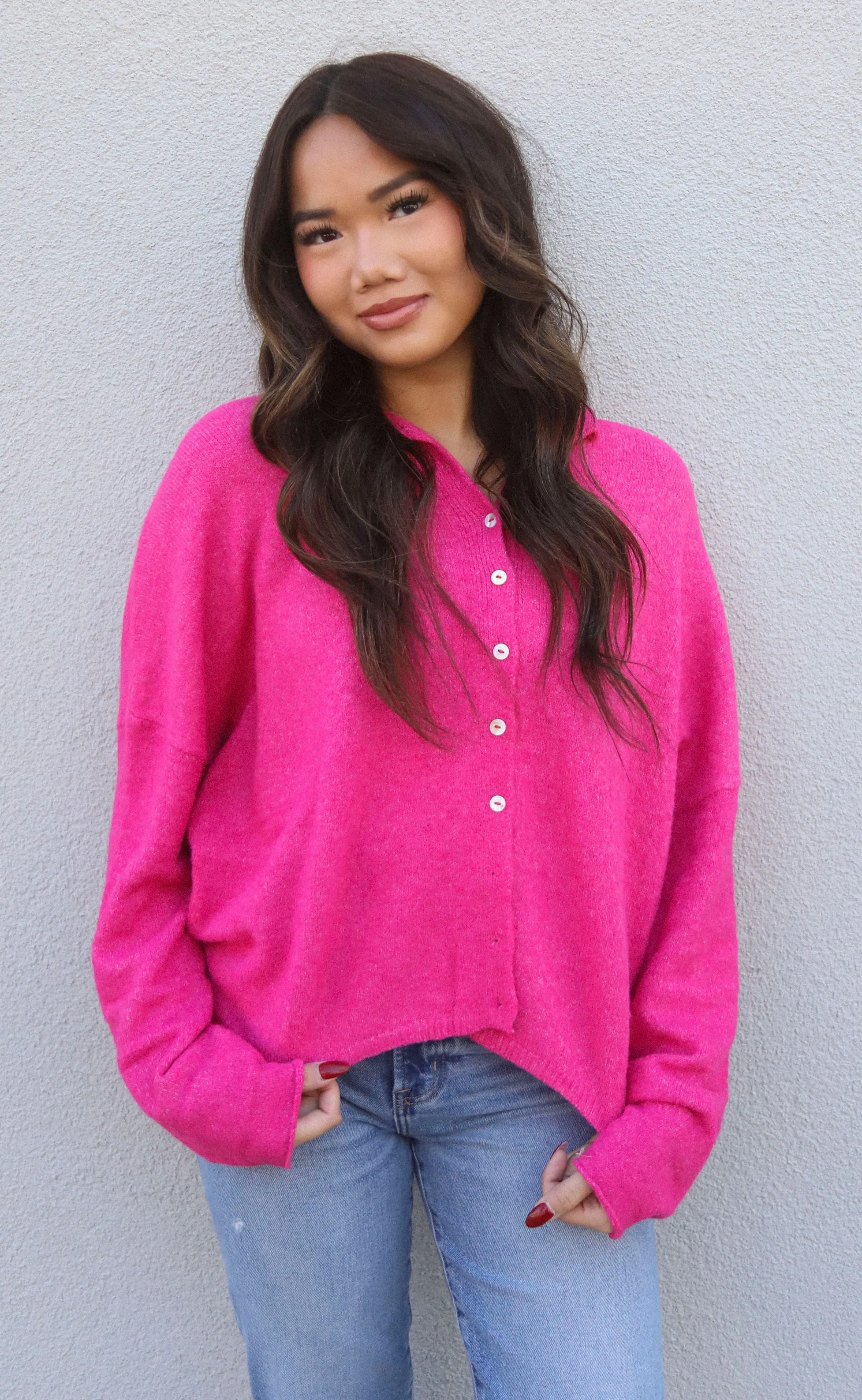 beat of your heart cardigan - fuchsia sold by RIFFRAFF