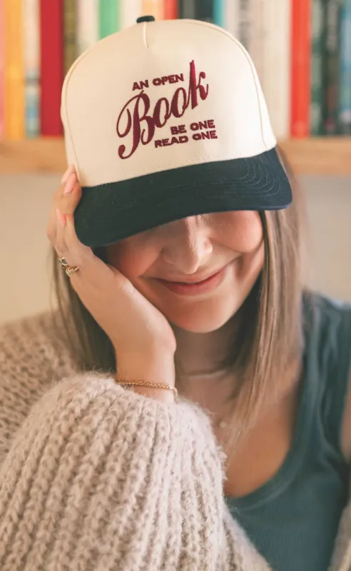 friday + saturday x jo johnson overby: open book trucker hat sold by RIFFRAFF