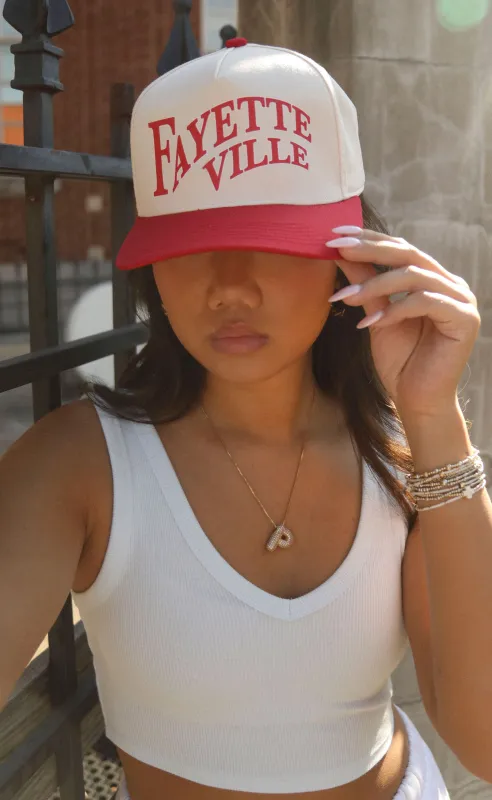 charlie southern: fayetteville red two tone trucker hat sold by RIFFRAFF