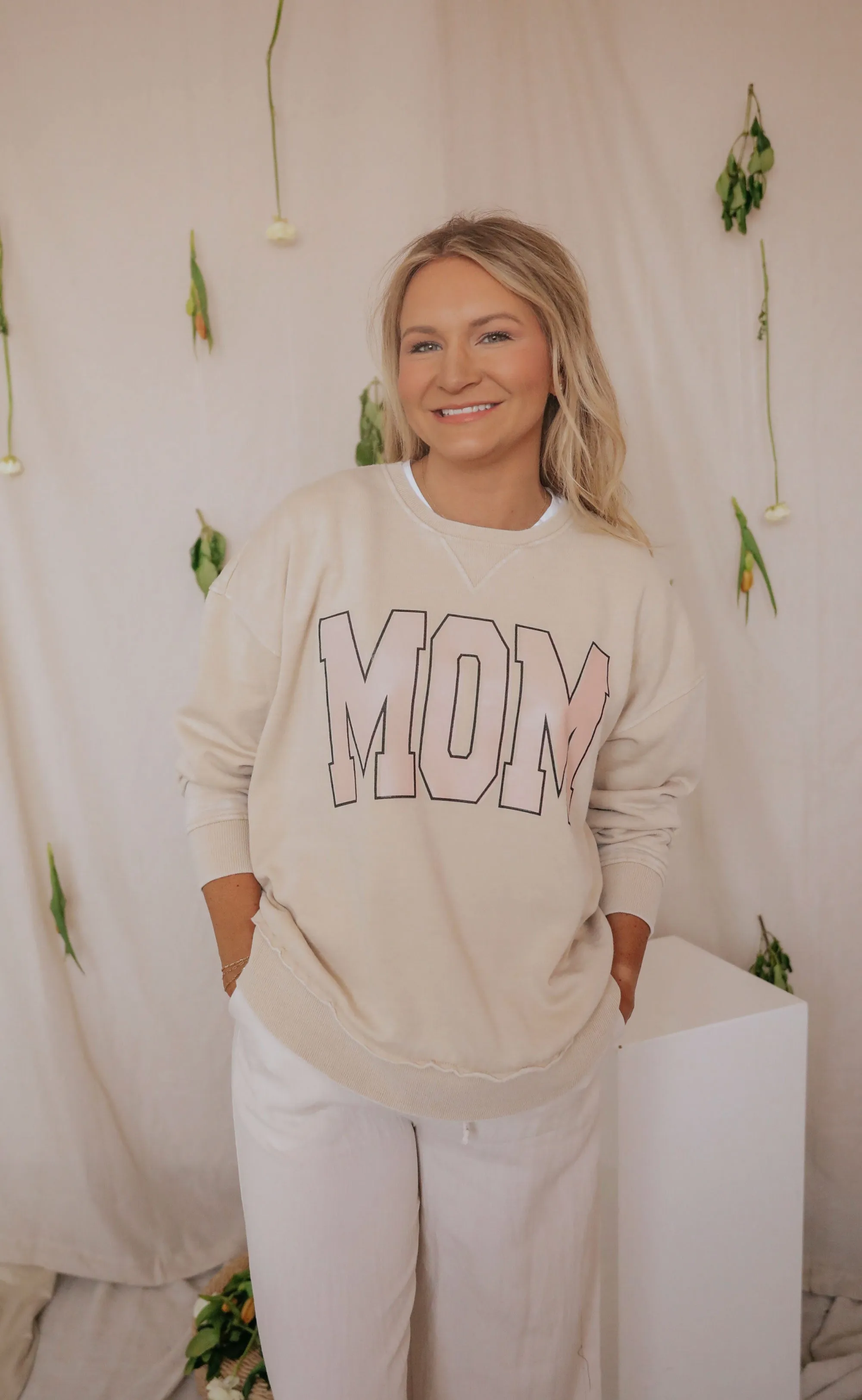 charlie southern: mom hi low sweatshirt - neutral sold by RIFFRAFF