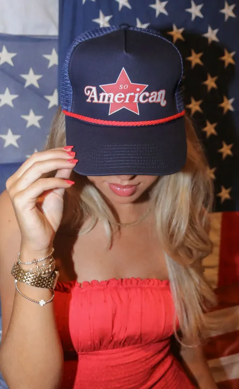 friday + saturday: so american trucker hat sold by RIFFRAFF