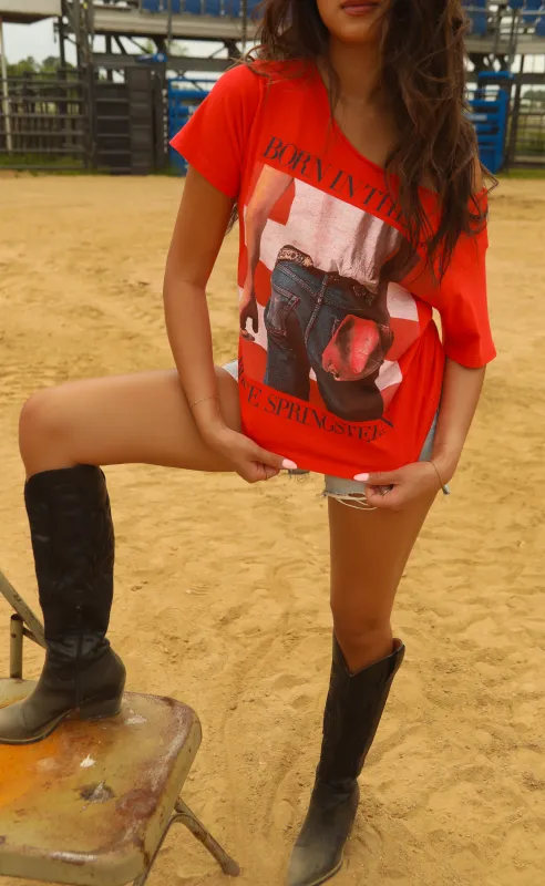 daydreamer: bruce springsteen born in the usa off the shoulder tee sold by RIFFRAFF