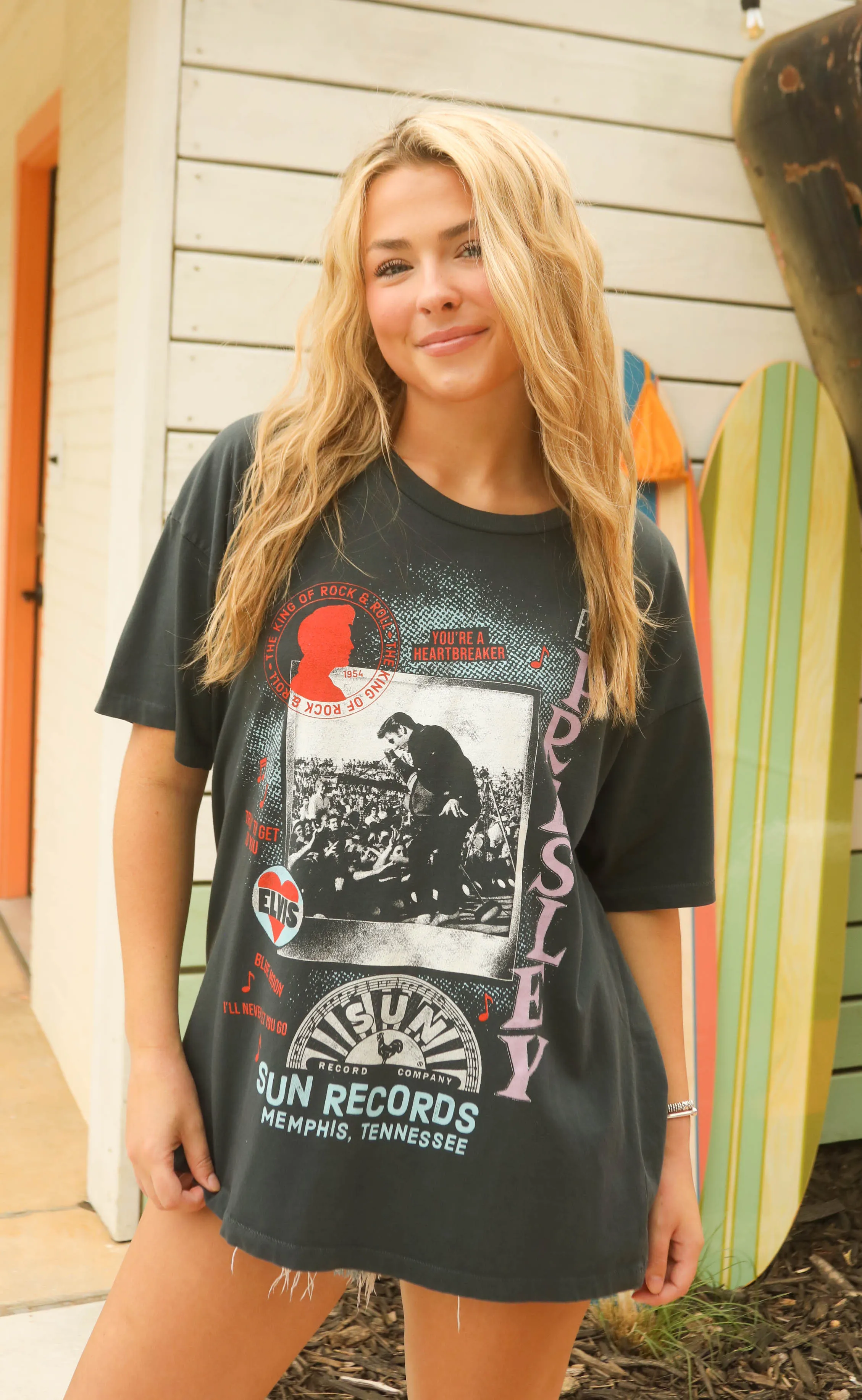 daydreamer: sun records x elvis polaroid collage merch tee sold by RIFFRAFF