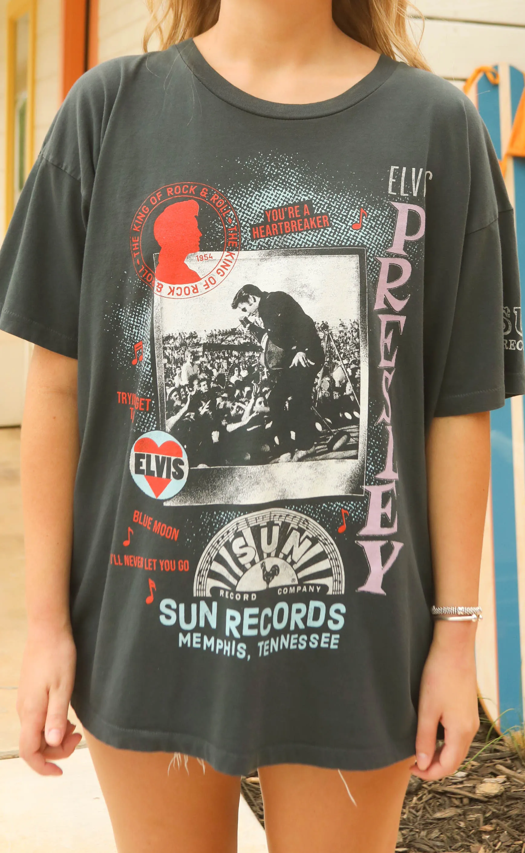 daydreamer: sun records x elvis polaroid collage merch tee sold by RIFFRAFF product image thumbnail 3