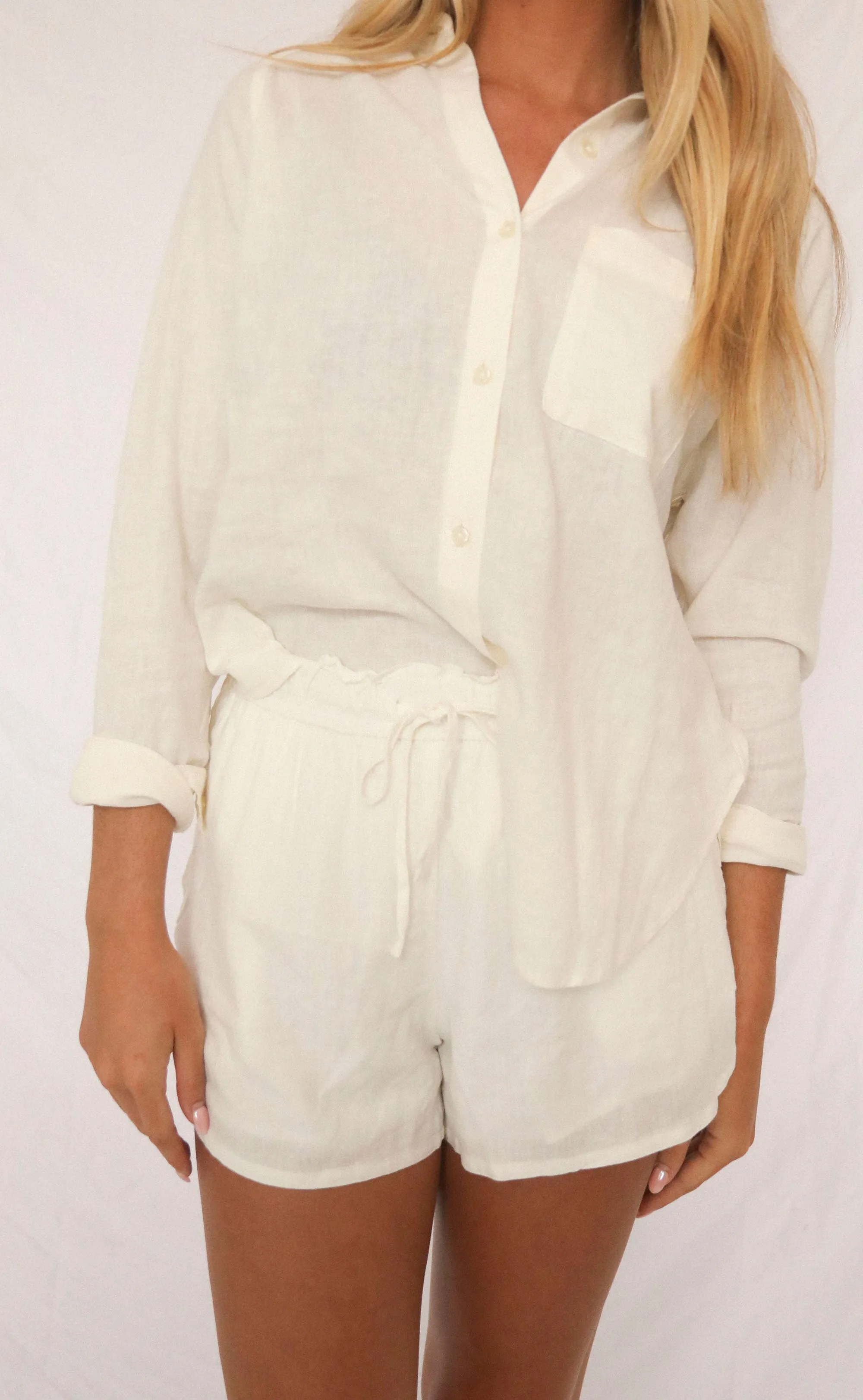 z supply: the perfect linen shorts - white sold by RIFFRAFF