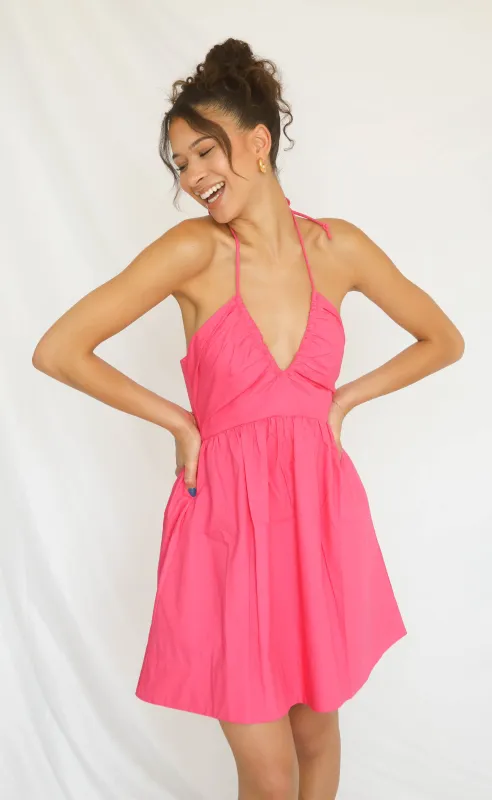 minkpink: celestia halter mini dress - hot pink sold by RIFFRAFF