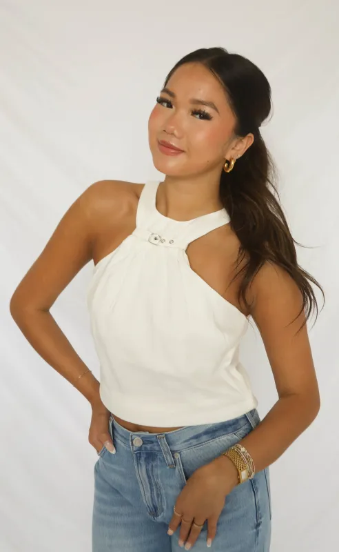 buckle and grace halter top - white sold by RIFFRAFF