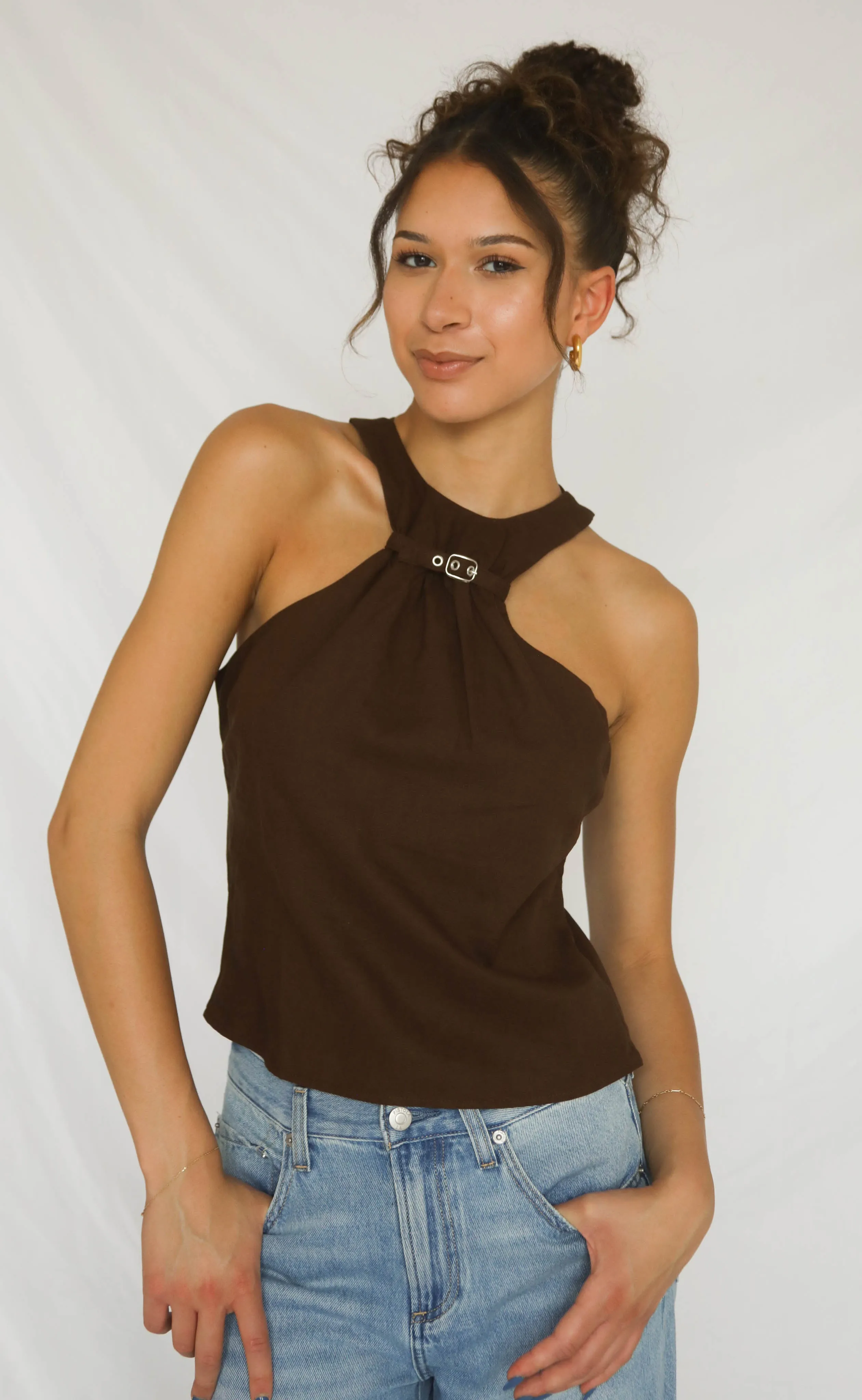 buckle and grace halter top - brown sold by RIFFRAFF product image thumbnail 2