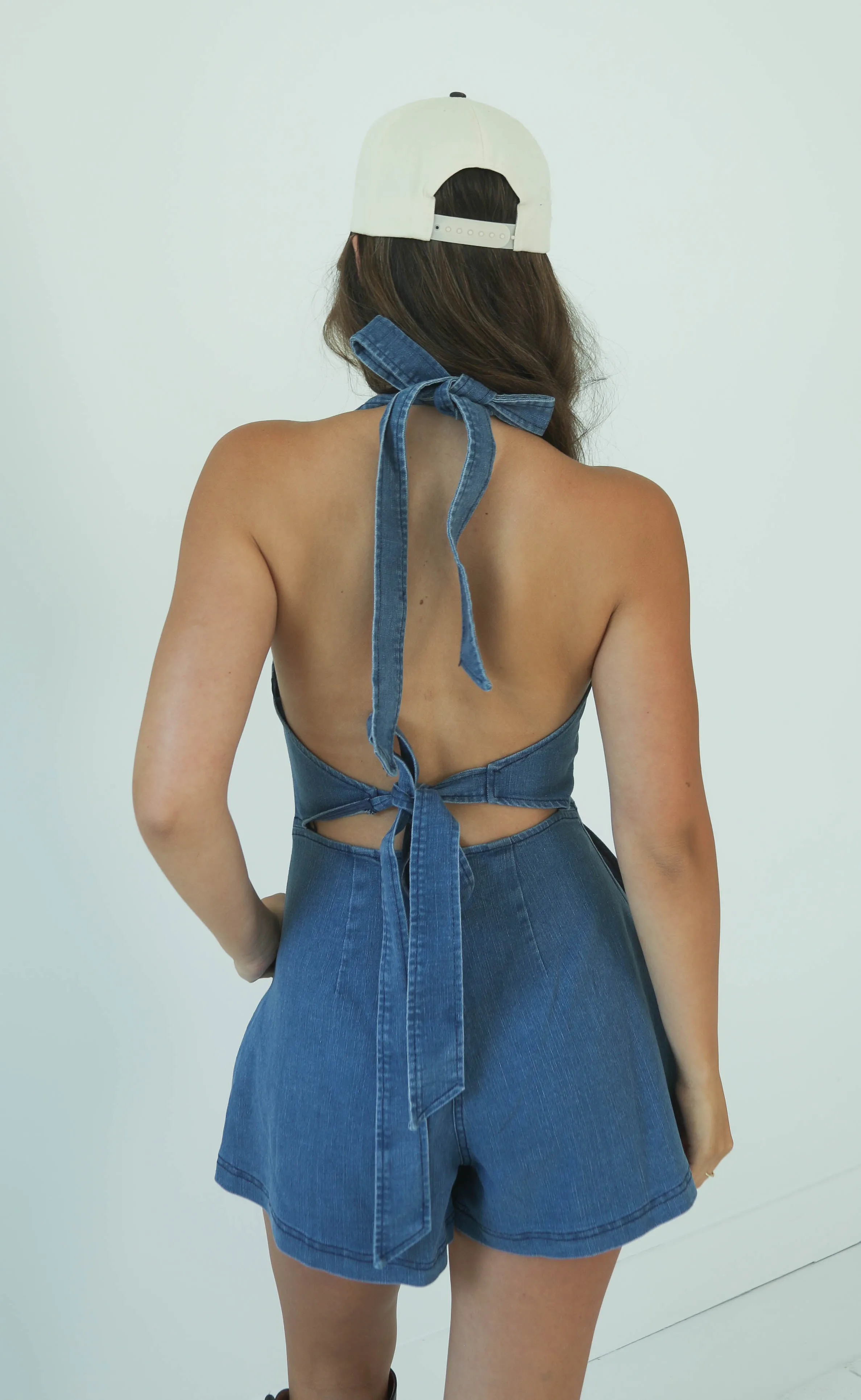 summer breeze halter neck denim romper sold by RIFFRAFF product image thumbnail 4