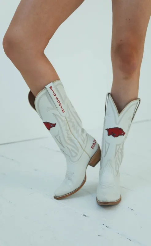 arkansas razorback leather gameday boots made by RIFFRAFF