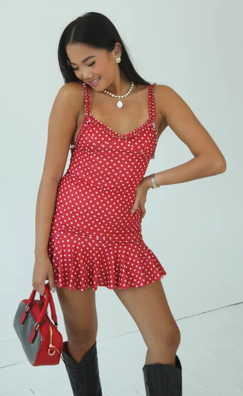 running in circles polka dot mini dress sold by RIFFRAFF