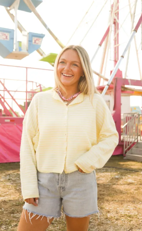 beat of your heart cardigan - butter stripe sold by RIFFRAFF