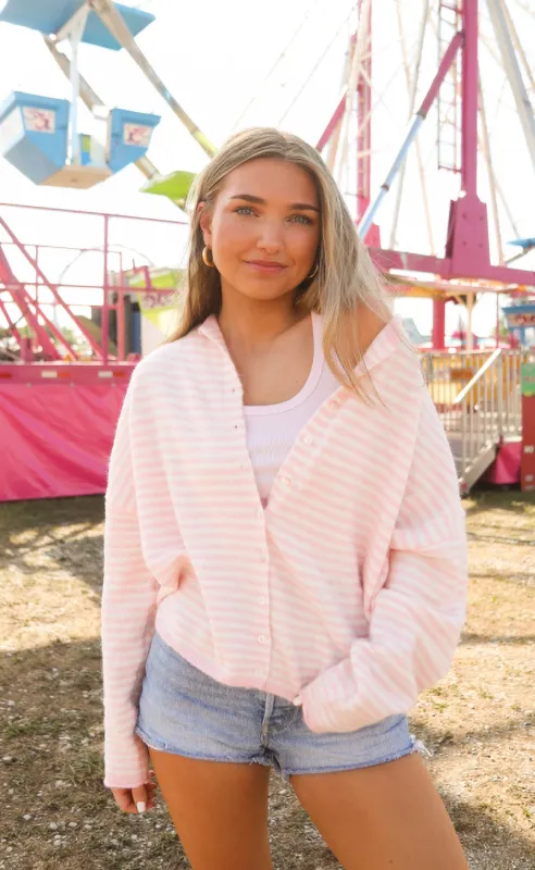beat of your heart cardigan - pink stripe sold by RIFFRAFF