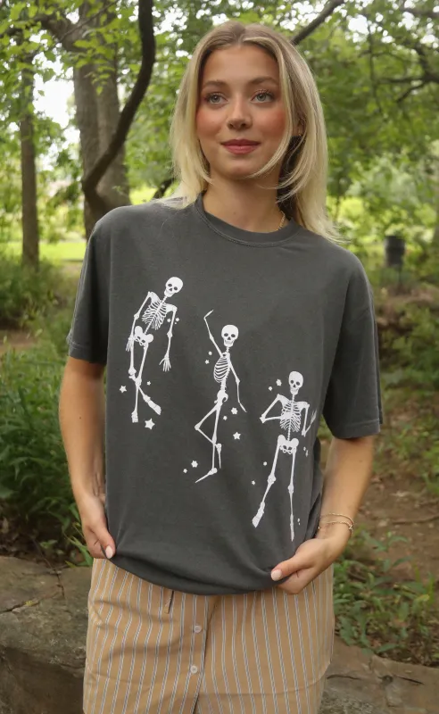 friday + saturday: dancing skeleton t shirt sold by RIFFRAFF