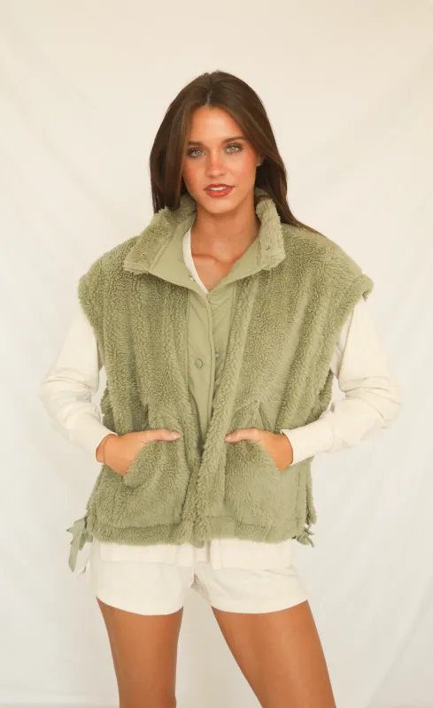 layer it on sherpa vest sold by RIFFRAFF