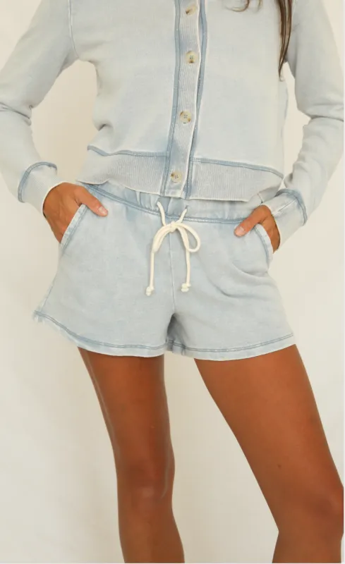 z supply: hunter knit denim short - washed indigo sold by RIFFRAFF