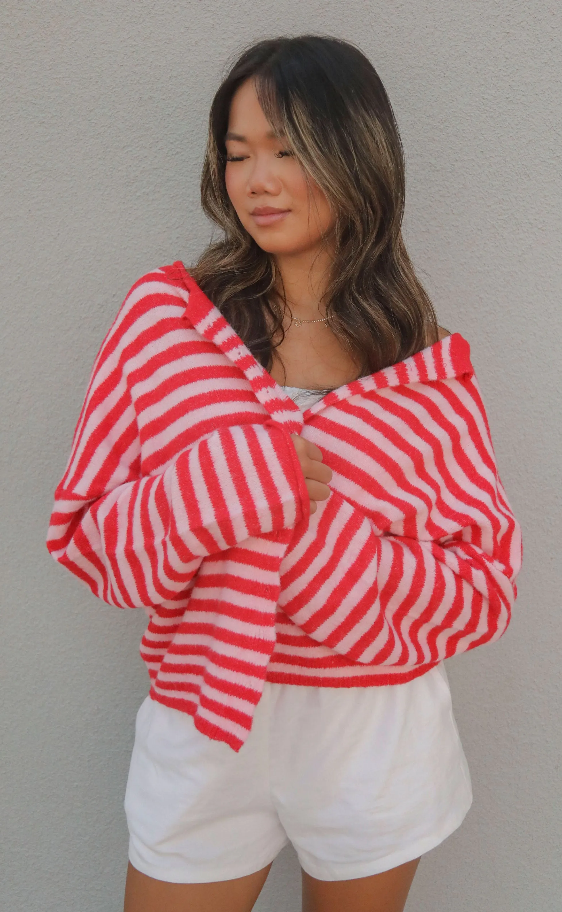 beat of your heart cardigan - red/pink stripe sold by RIFFRAFF product image thumbnail 2
