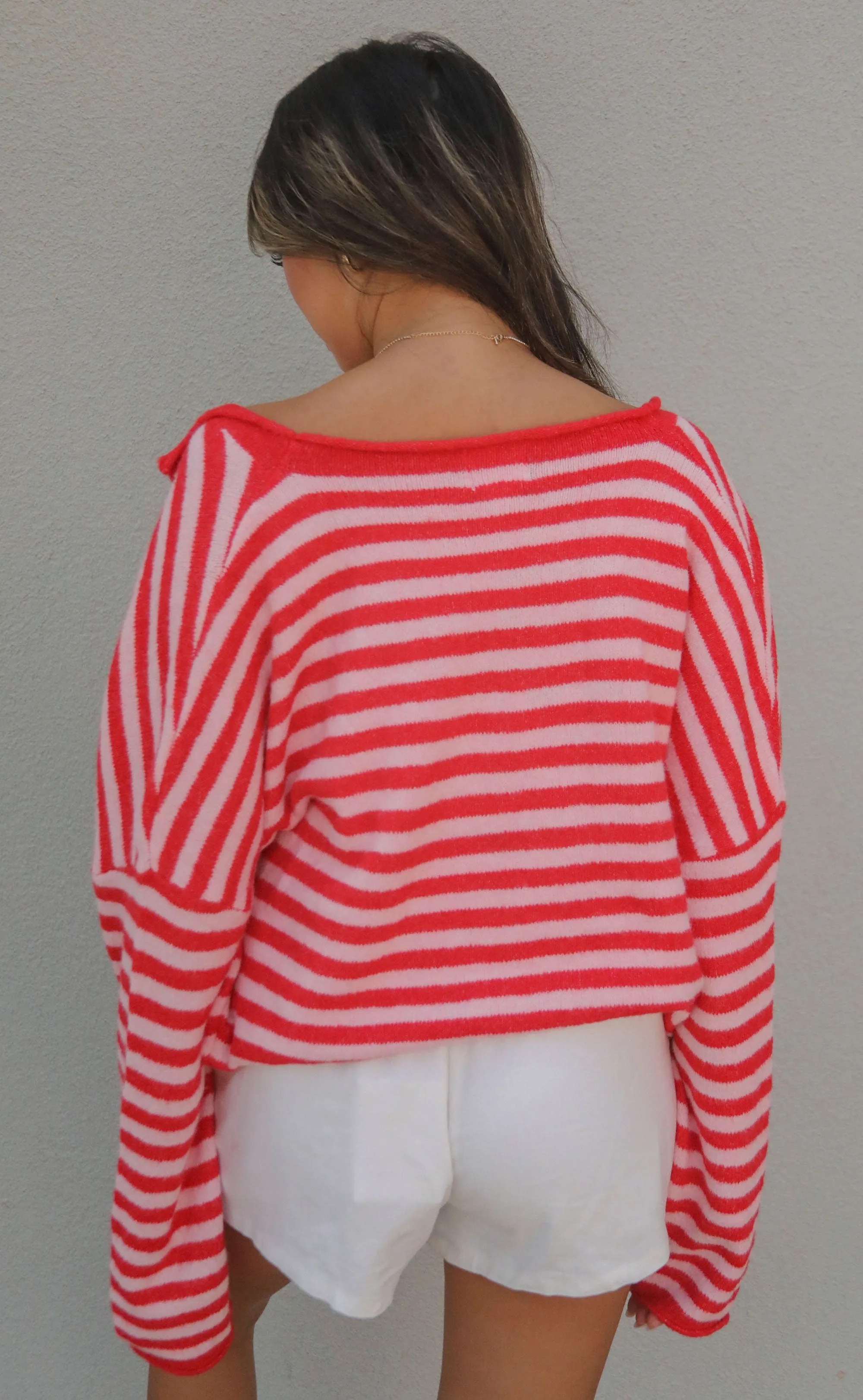 beat of your heart cardigan - red/pink stripe sold by RIFFRAFF product image thumbnail 3