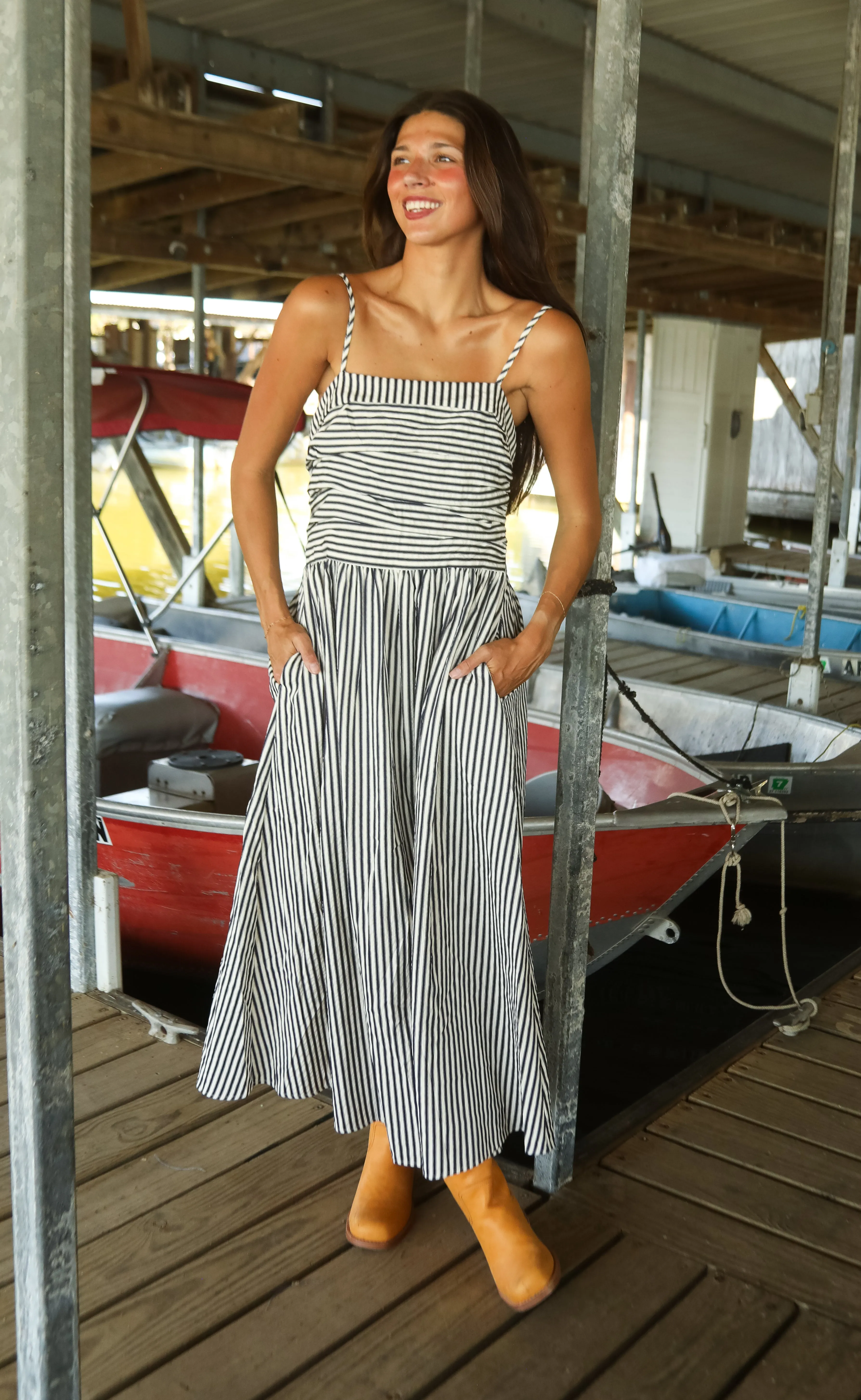 til you come home striped midi dress sold by RIFFRAFF