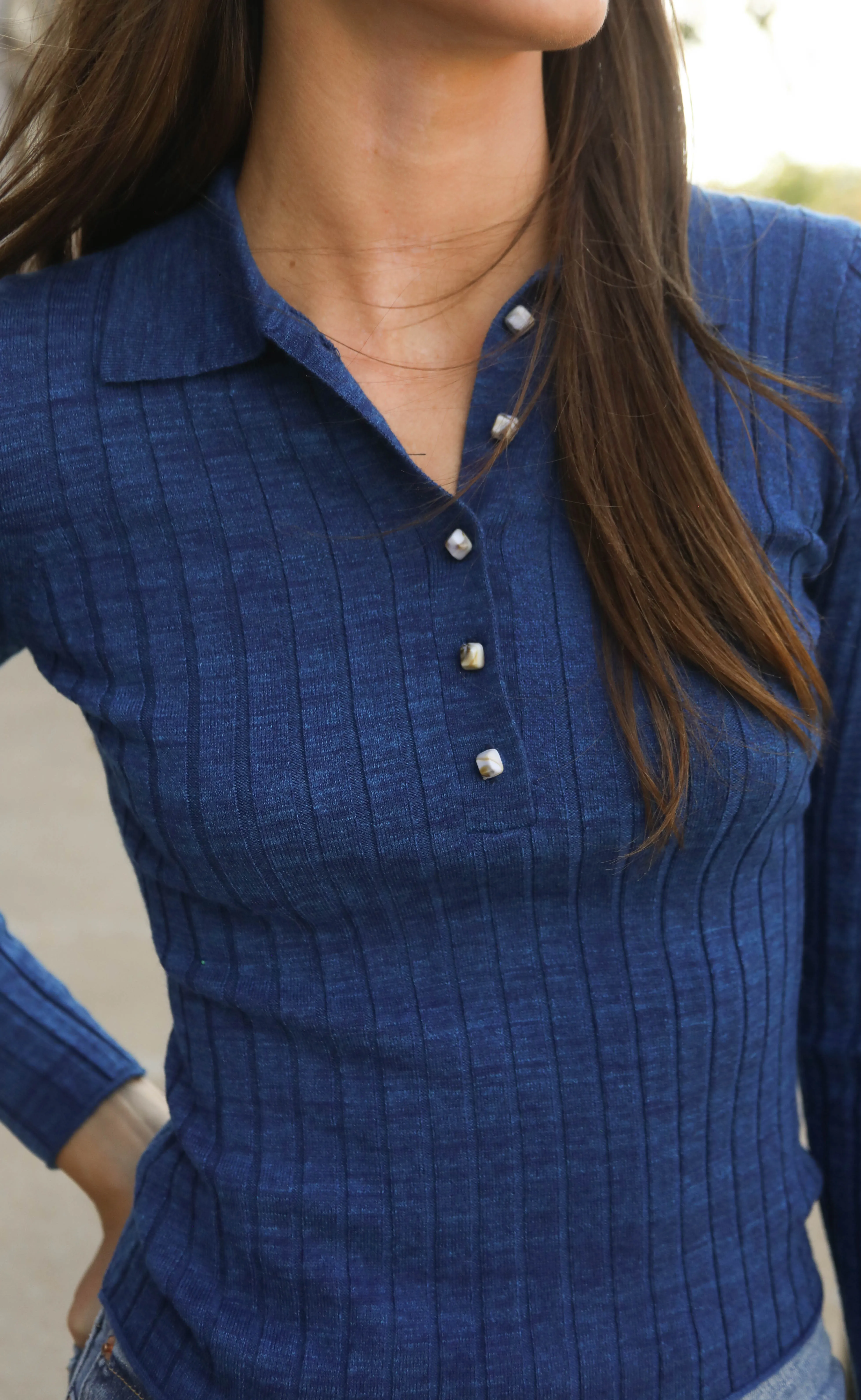burning blue ribbed top sold by RIFFRAFF product image thumbnail 2