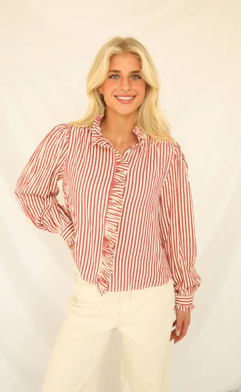 look at me striped ruffle blouse sold by RIFFRAFF
