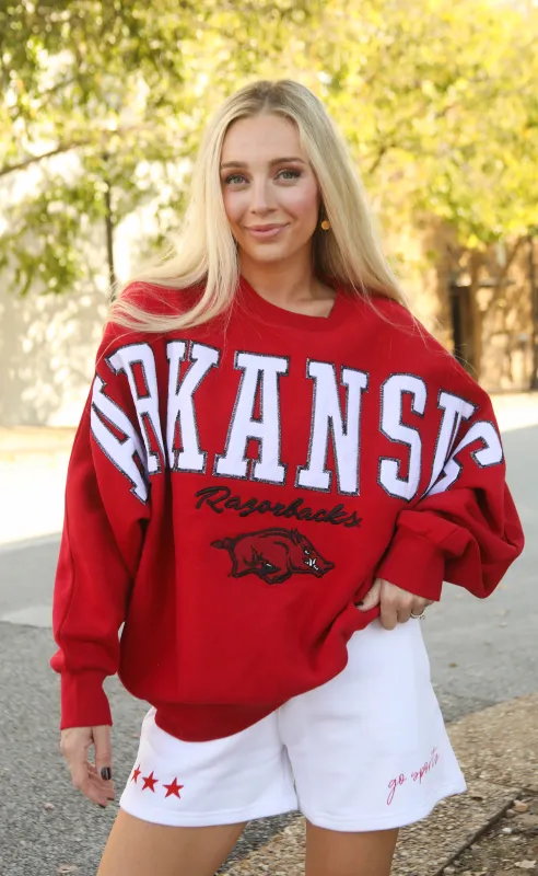 fan favorite arkansas razorbacks oversized sweatshirt - crimson sold by RIFFRAFF