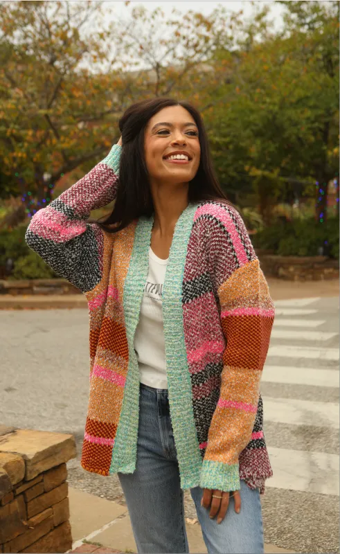 burn bright long cardigan sold by RIFFRAFF