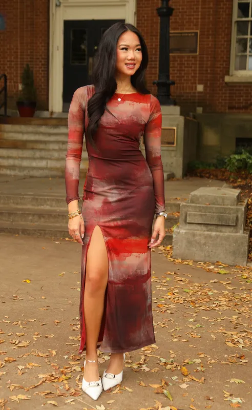 golden sunset mesh maxi dress sold by RIFFRAFF