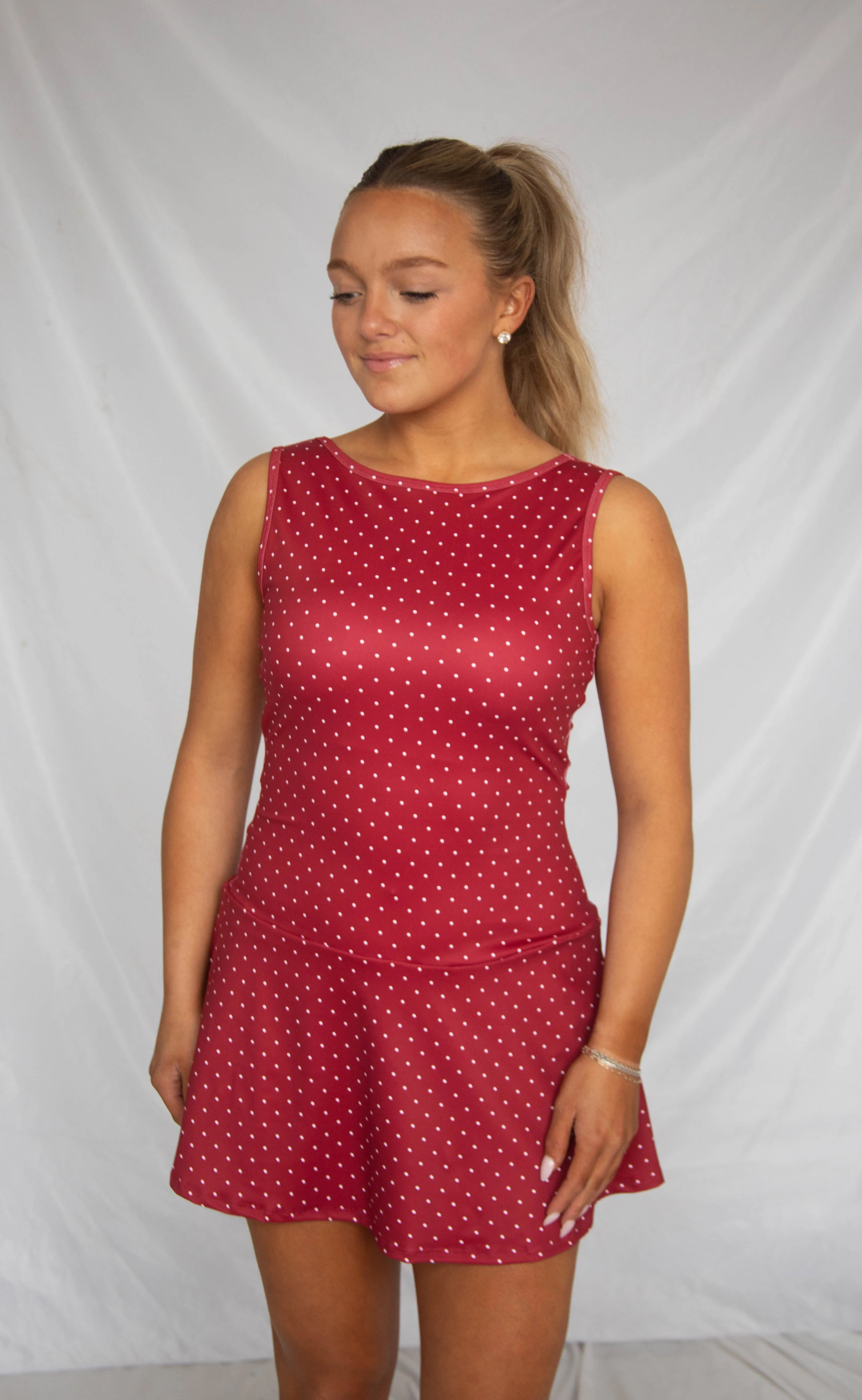 baseline mini dress - red polka dot sold by RIFFRAFF