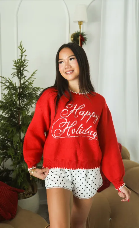 happy holidays sweater sold by RIFFRAFF
