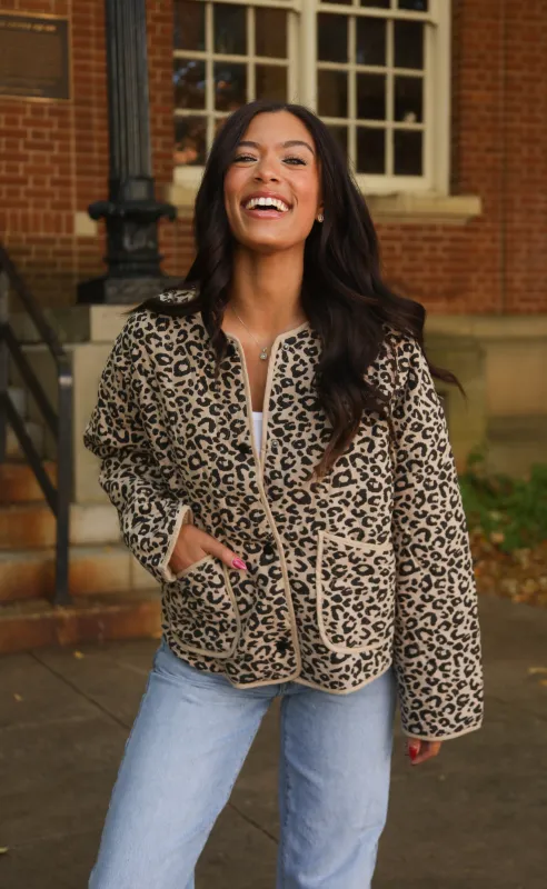 say my name leopard print quilted jacket sold by RIFFRAFF
