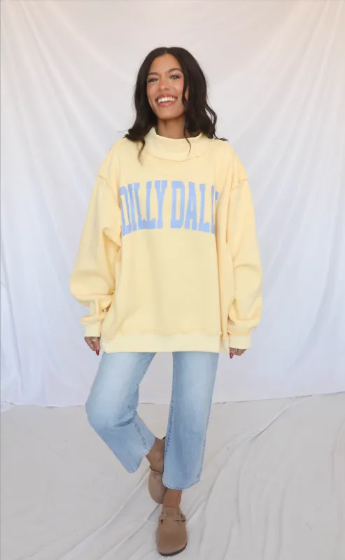 dilly dally mock neck sweatshirt - yellow sold by RIFFRAFF