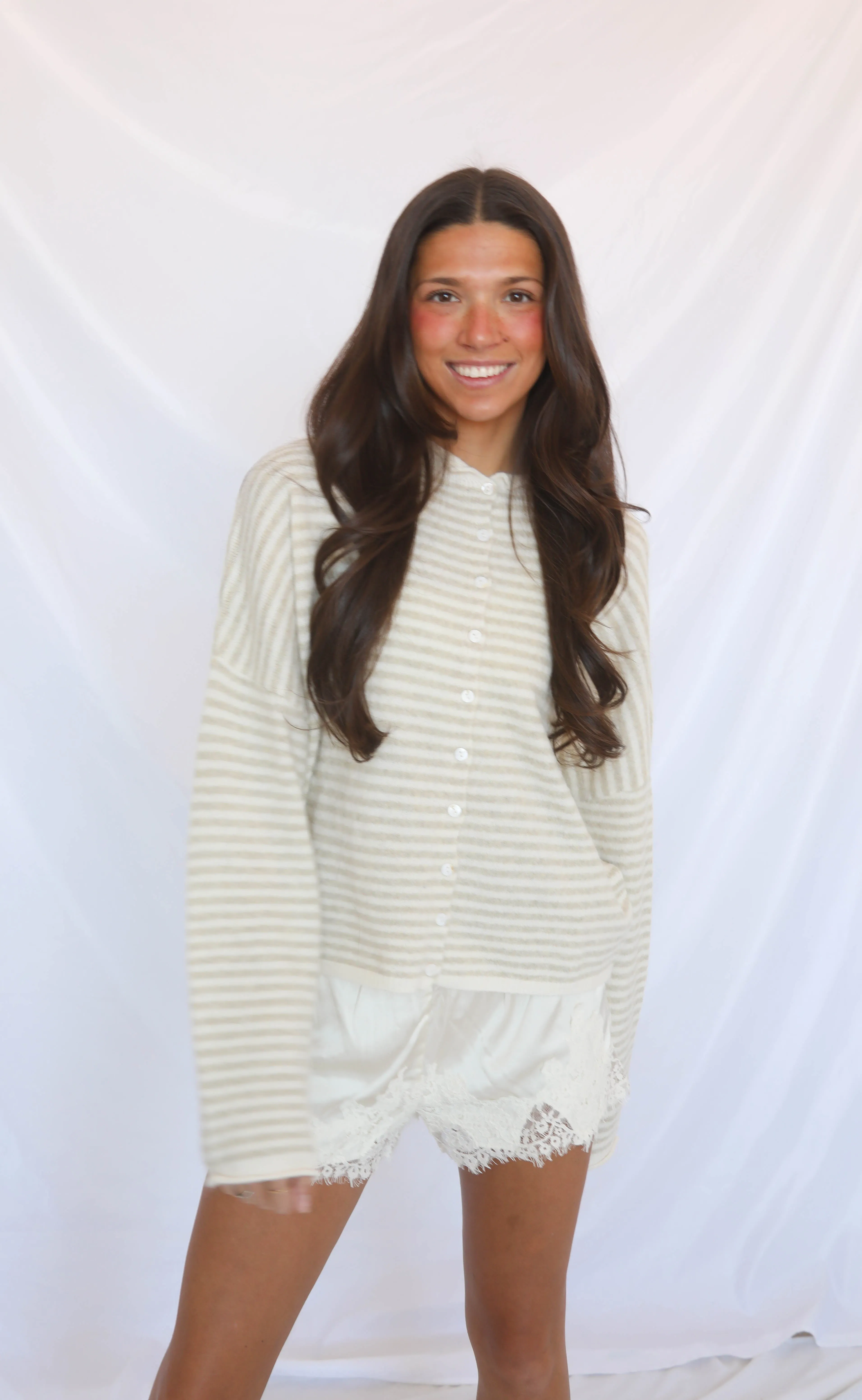 beat of your heart cardigan - cream stripe sold by RIFFRAFF