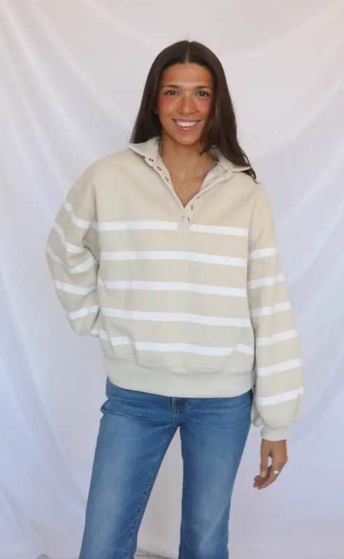 keep on stripe pullover - taupe sold by RIFFRAFF