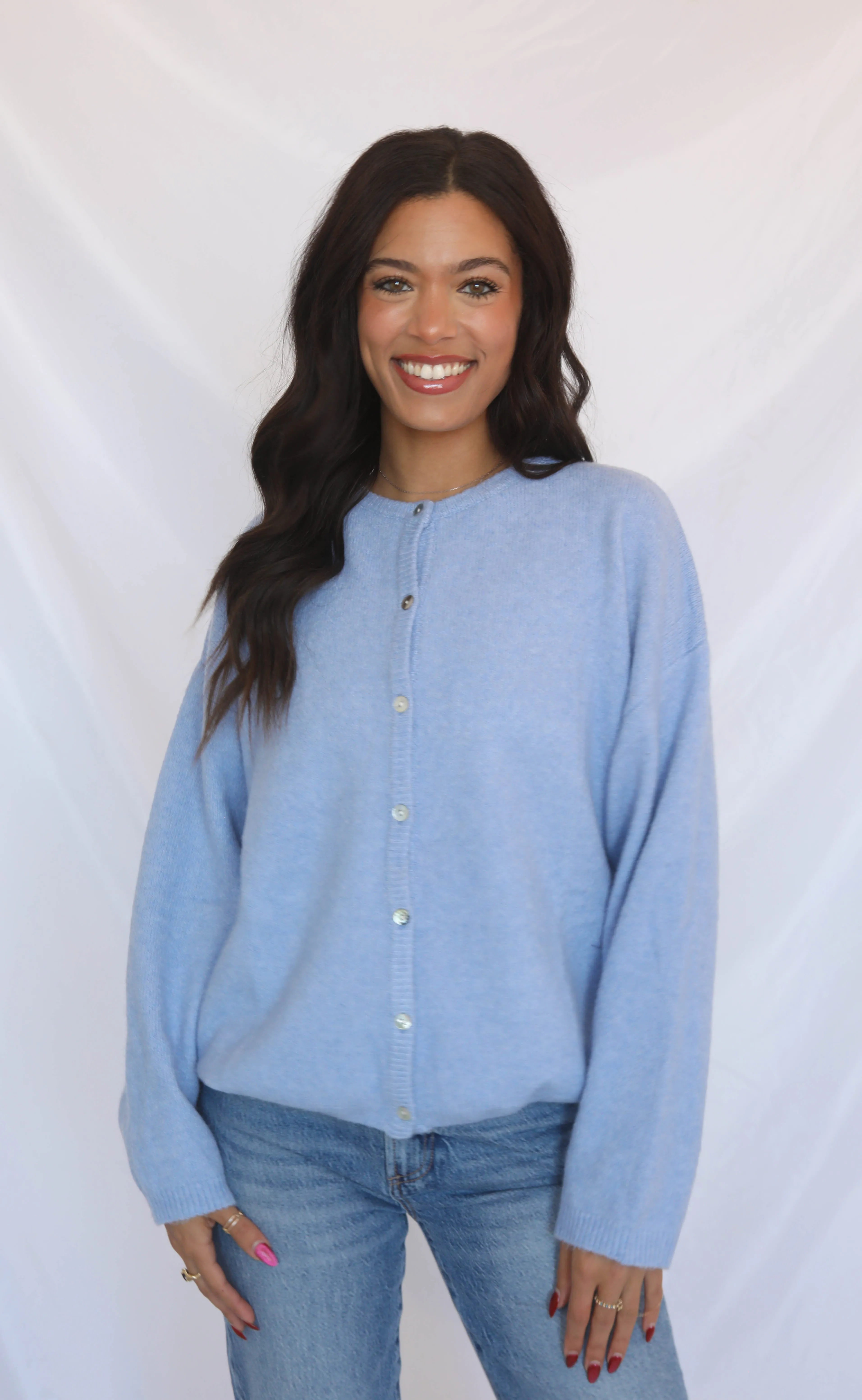 they want it all cardigan - blue sold by RIFFRAFF