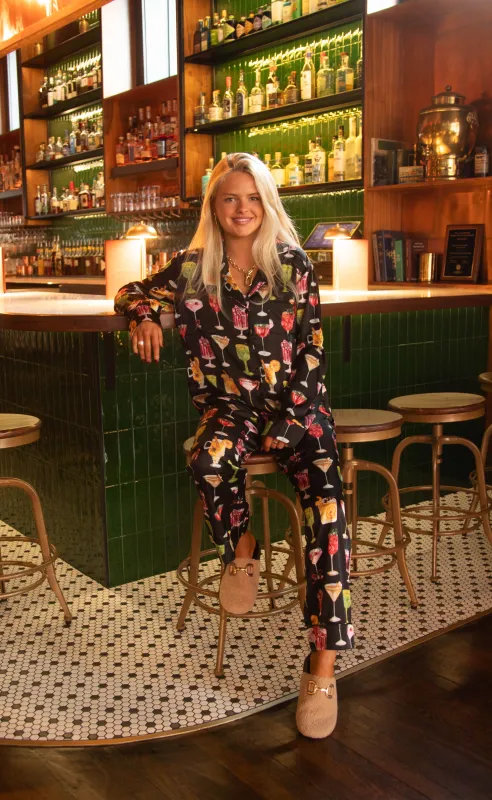 show me your mumu: classic pj set - holiday cocktails silky sold by RIFFRAFF