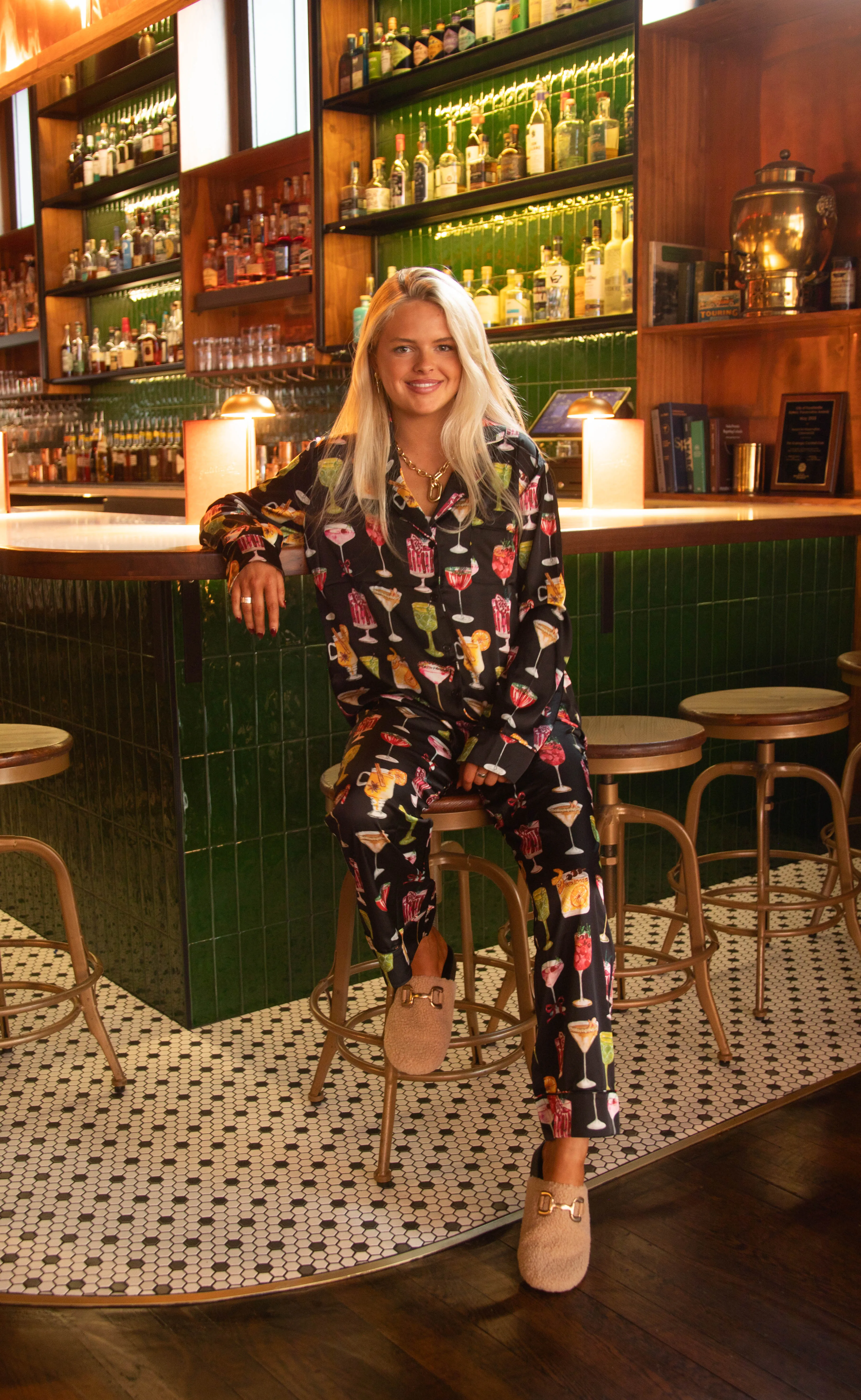 show me your mumu: classic pj set - holiday cocktails silky sold by RIFFRAFF