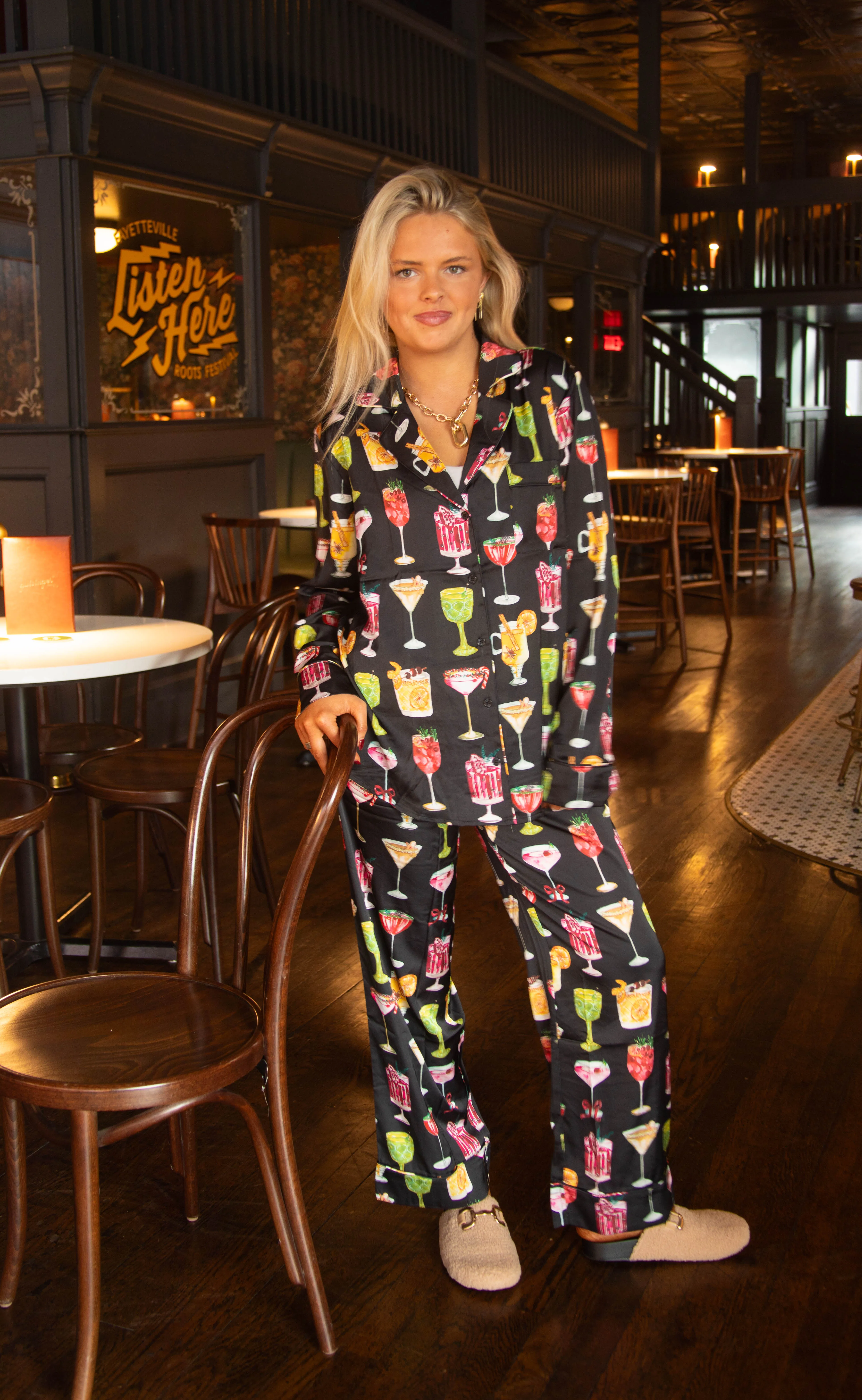show me your mumu: classic pj set - holiday cocktails silky sold by RIFFRAFF product image thumbnail 2