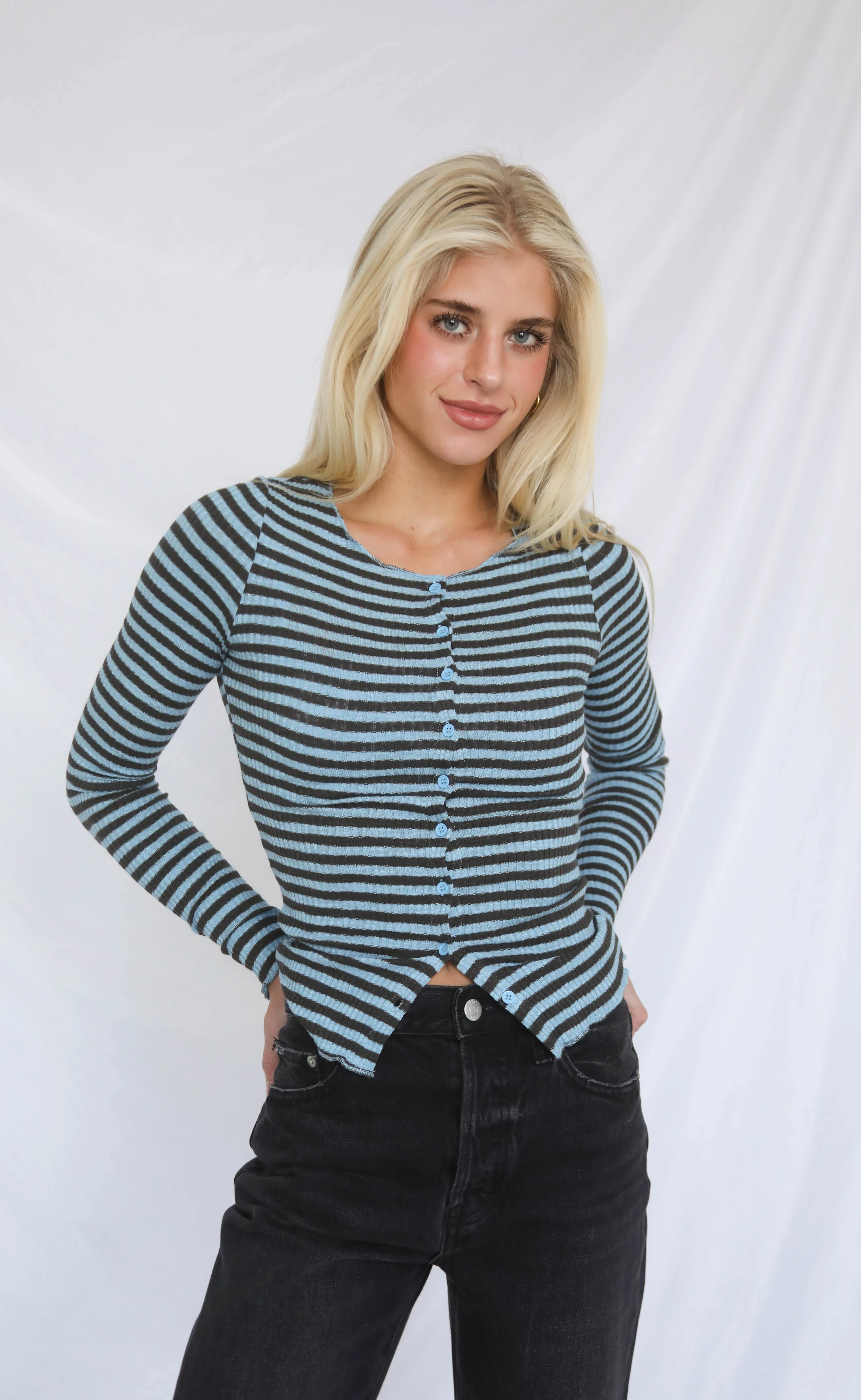 can't shake you stripe top - blue sold by RIFFRAFF