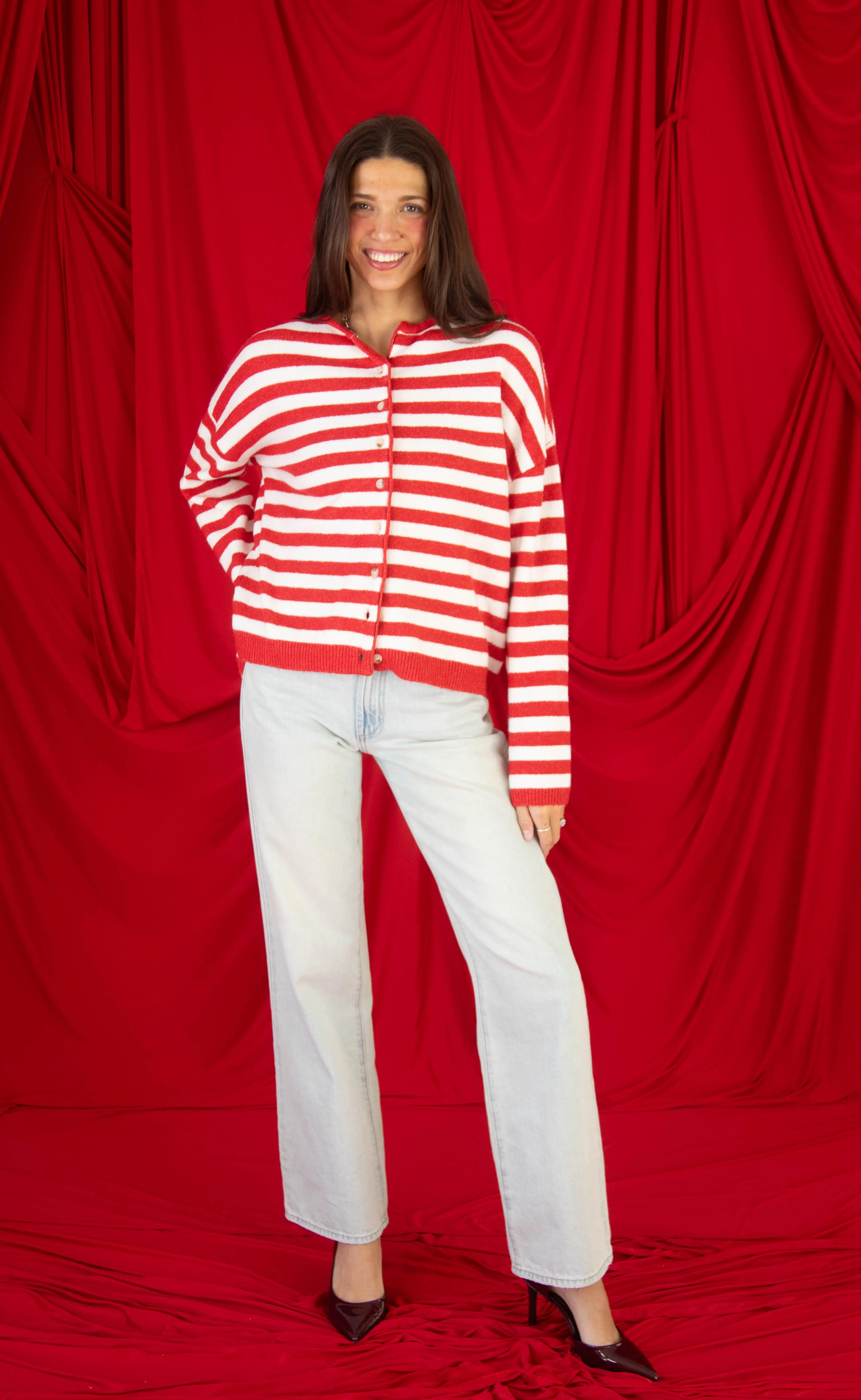 not a fool striped cardigan - red sold by RIFFRAFF