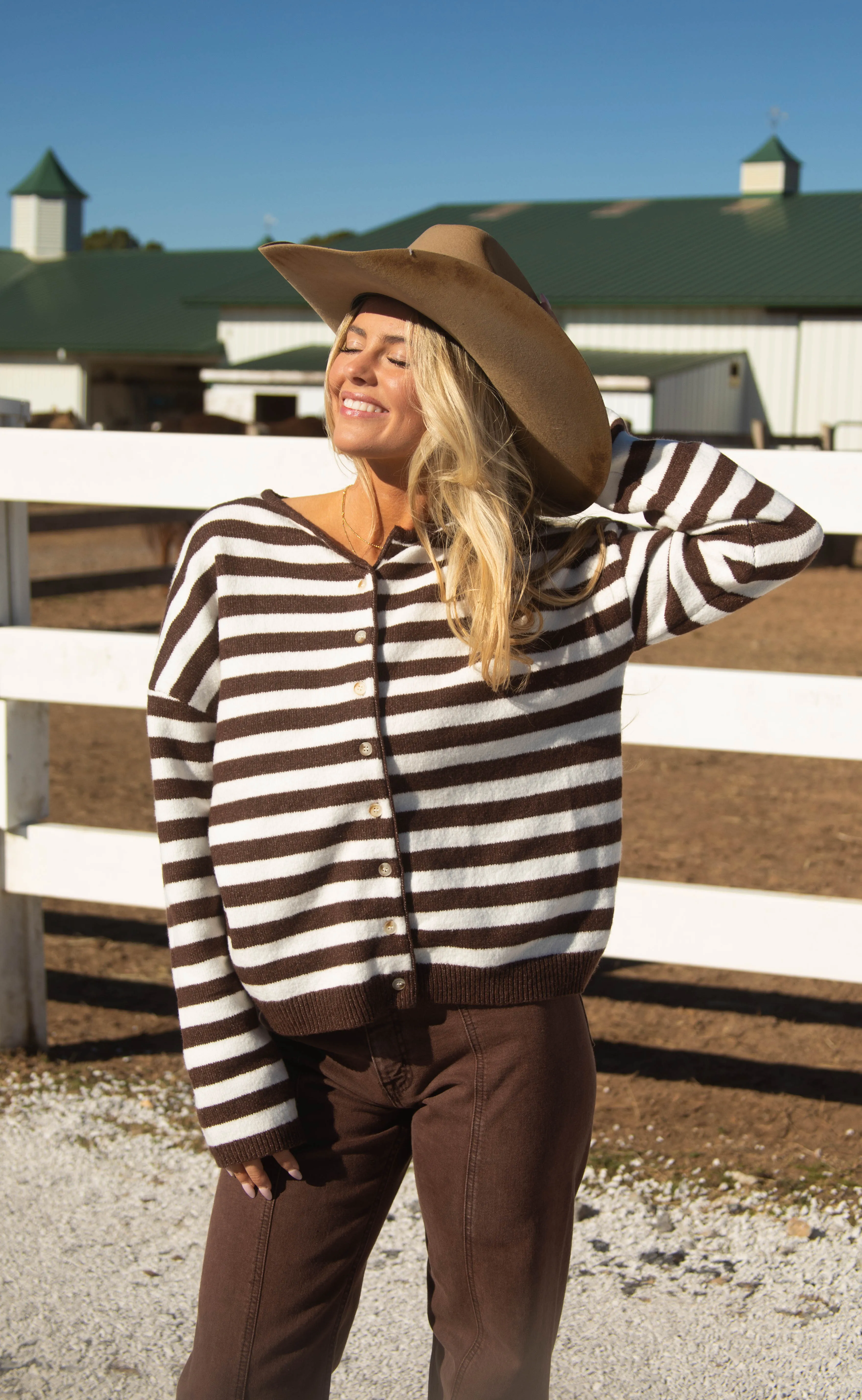 not a fool striped cardigan - brown sold by RIFFRAFF