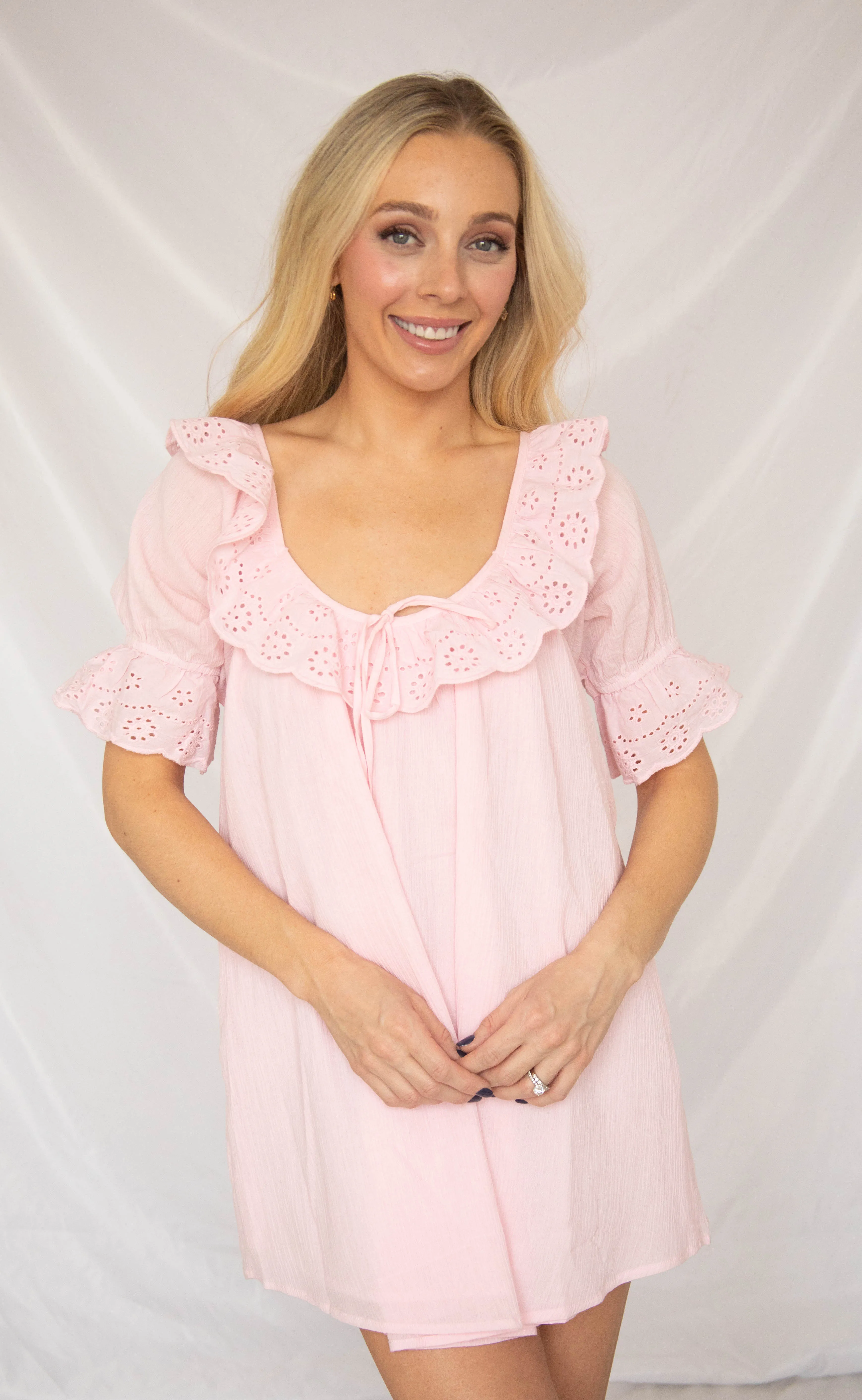 show me your mumu: toulouse dress - pink eyelet sold by RIFFRAFF product image thumbnail 2