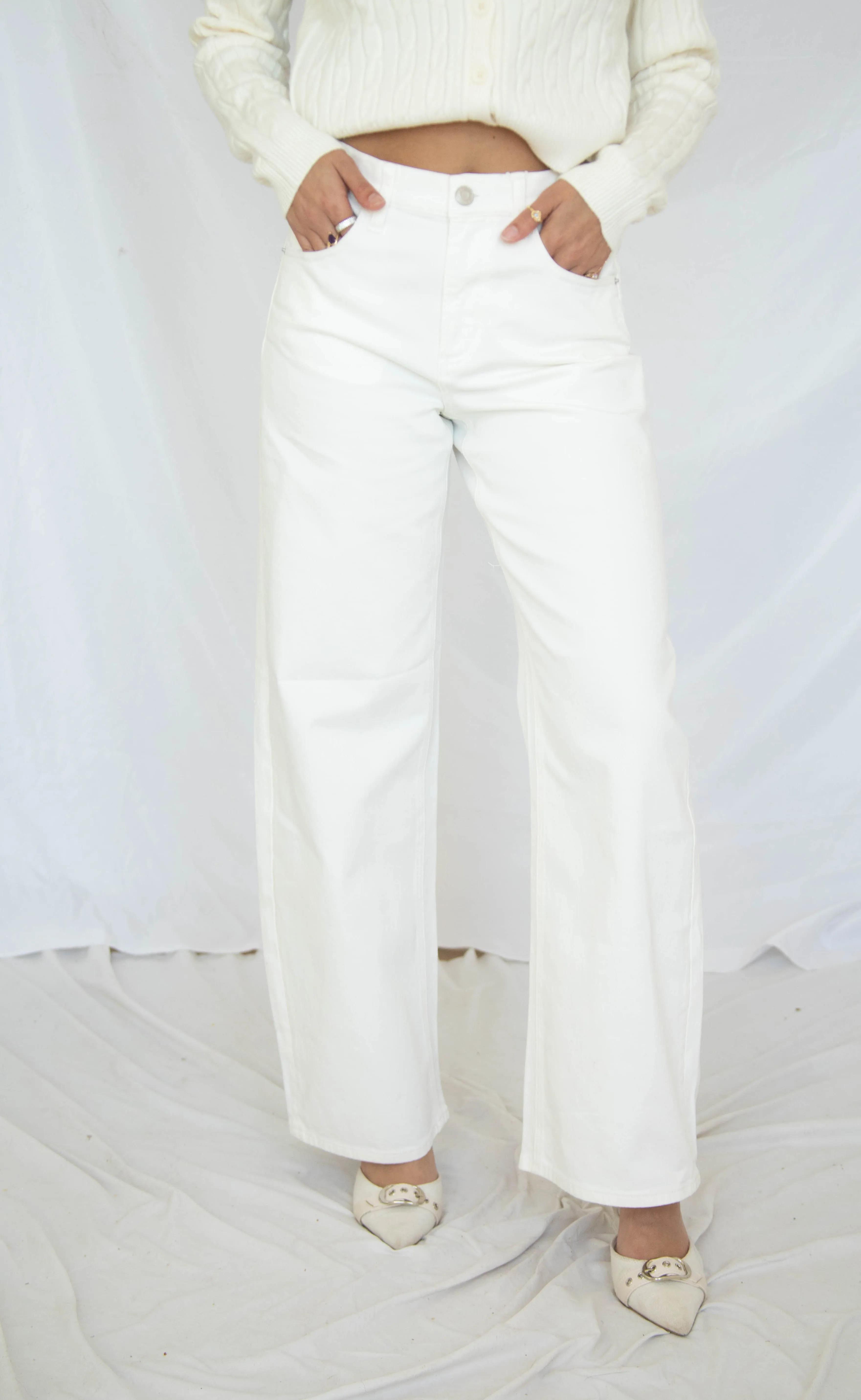 z supply: remi high rise bowed wide leg jeans - cloud sold by RIFFRAFF