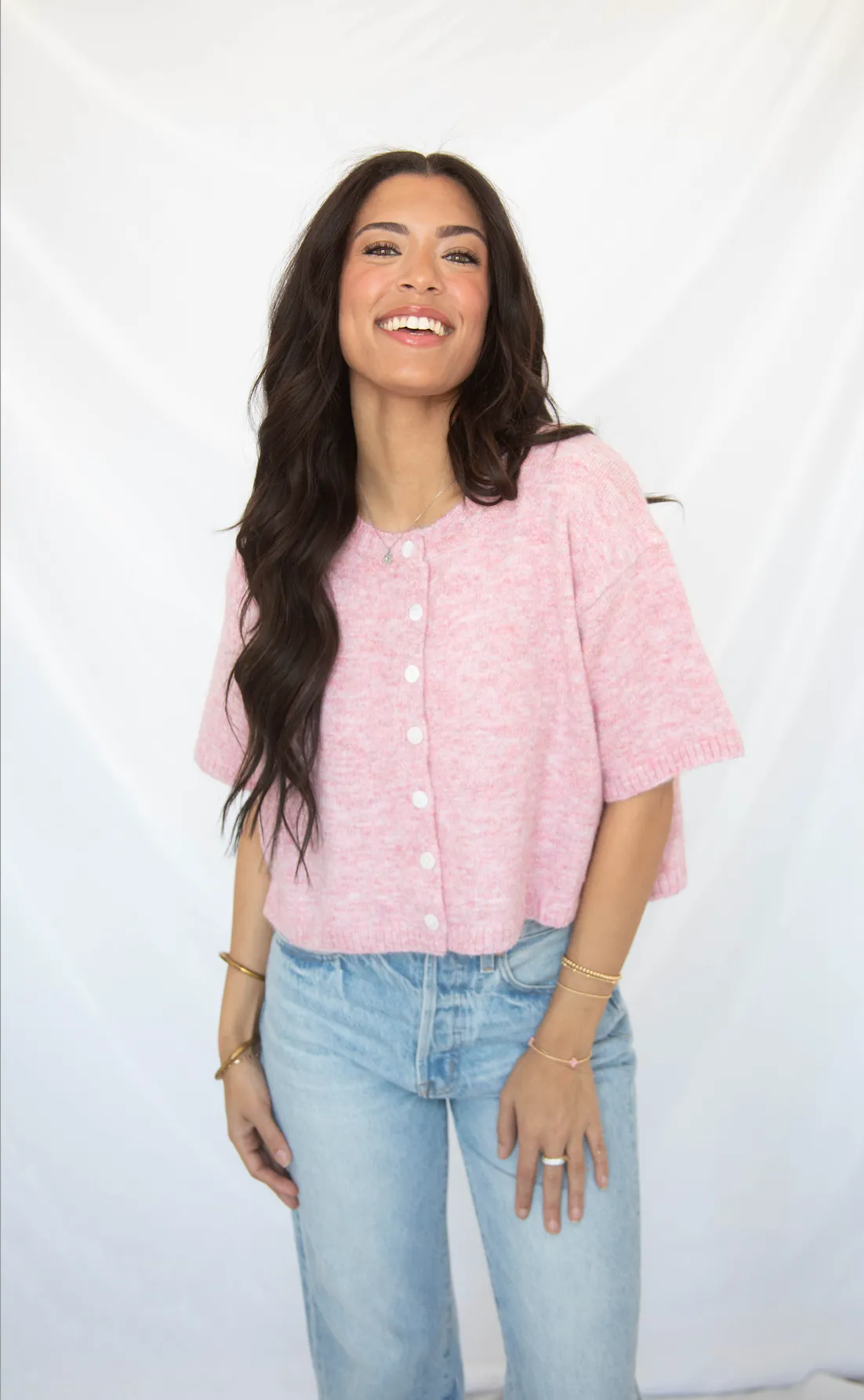 tell the truth short sleeve cardigan - pink sold by RIFFRAFF