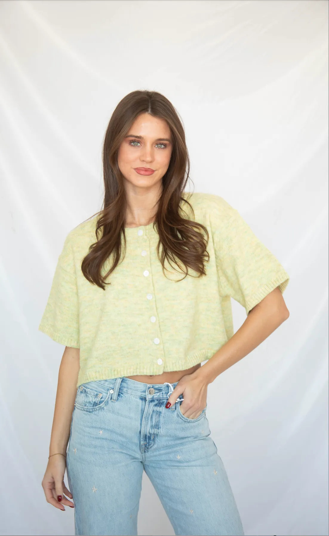 tell the truth short sleeve cardigan - green sold by RIFFRAFF