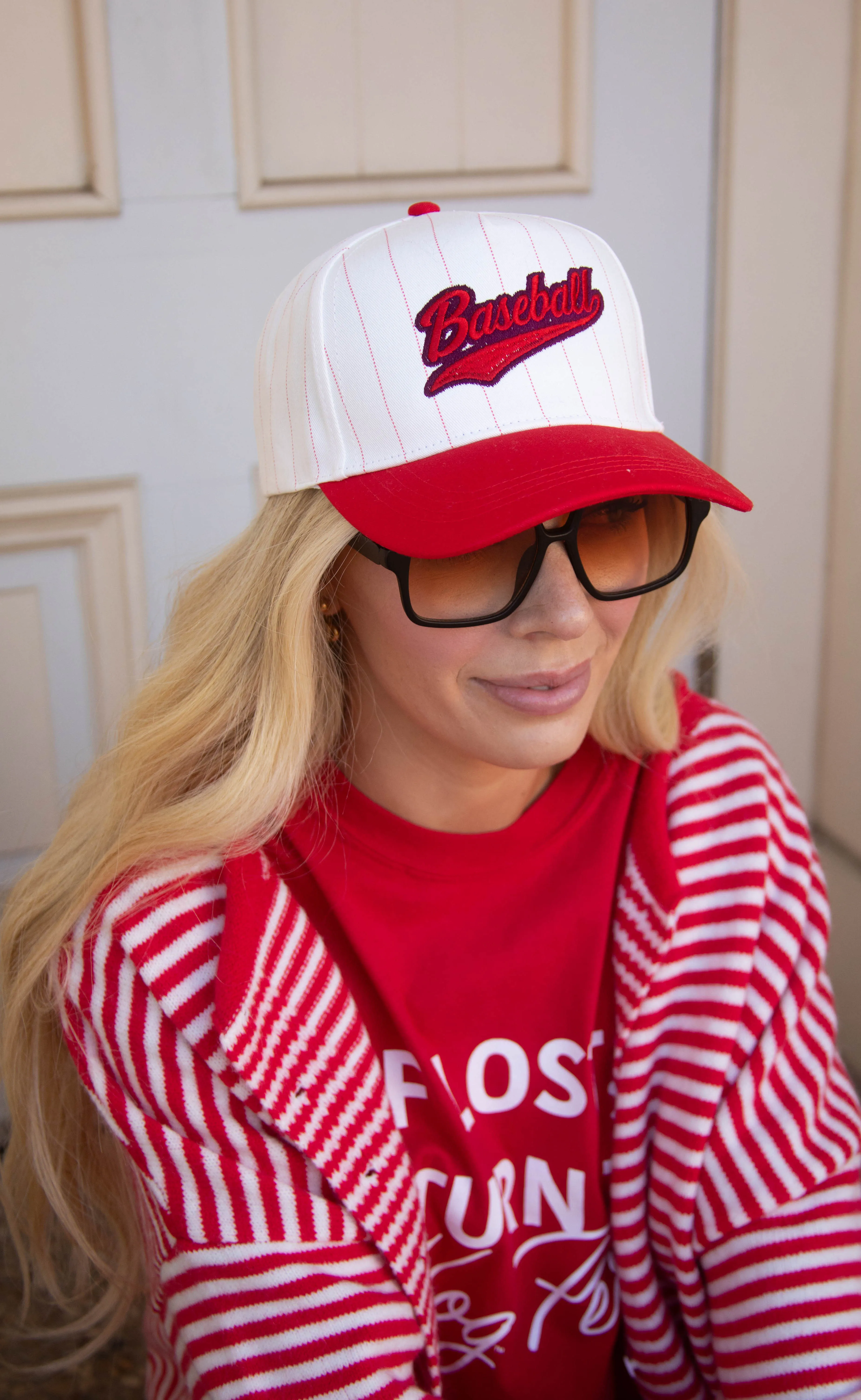 charlie southern: baseball pinstripe trucker sold by RIFFRAFF