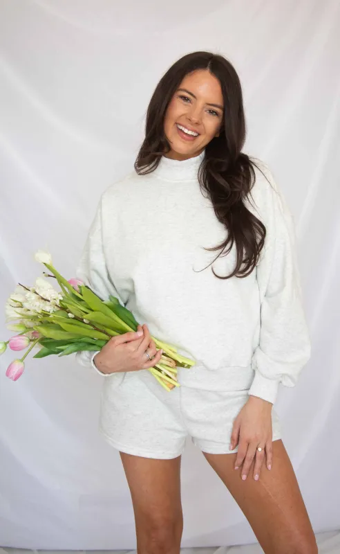 party on mock neck lounge set - white melange sold by RIFFRAFF