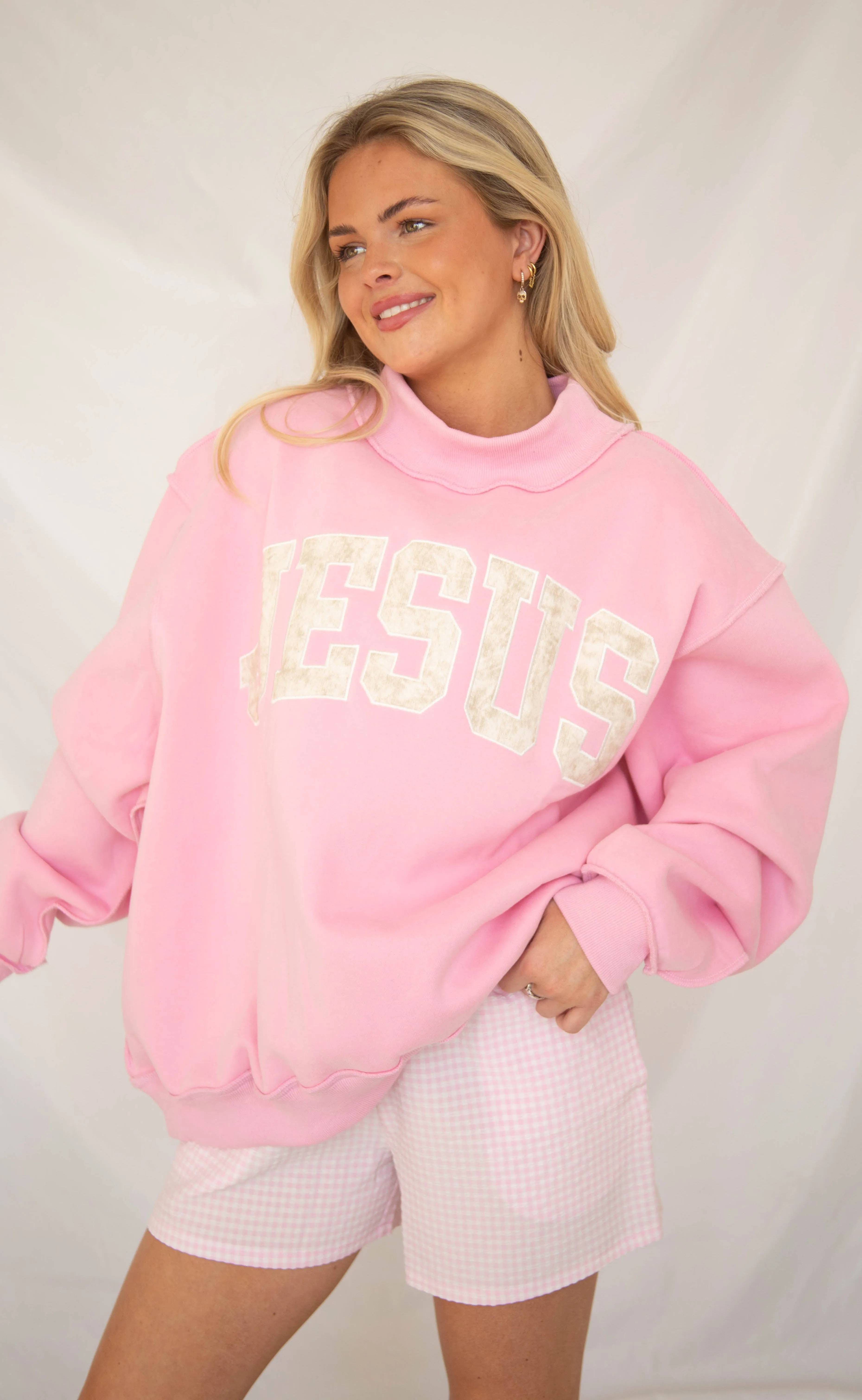 Jesus embroidered mock neck - pink sold by RIFFRAFF product image thumbnail 2