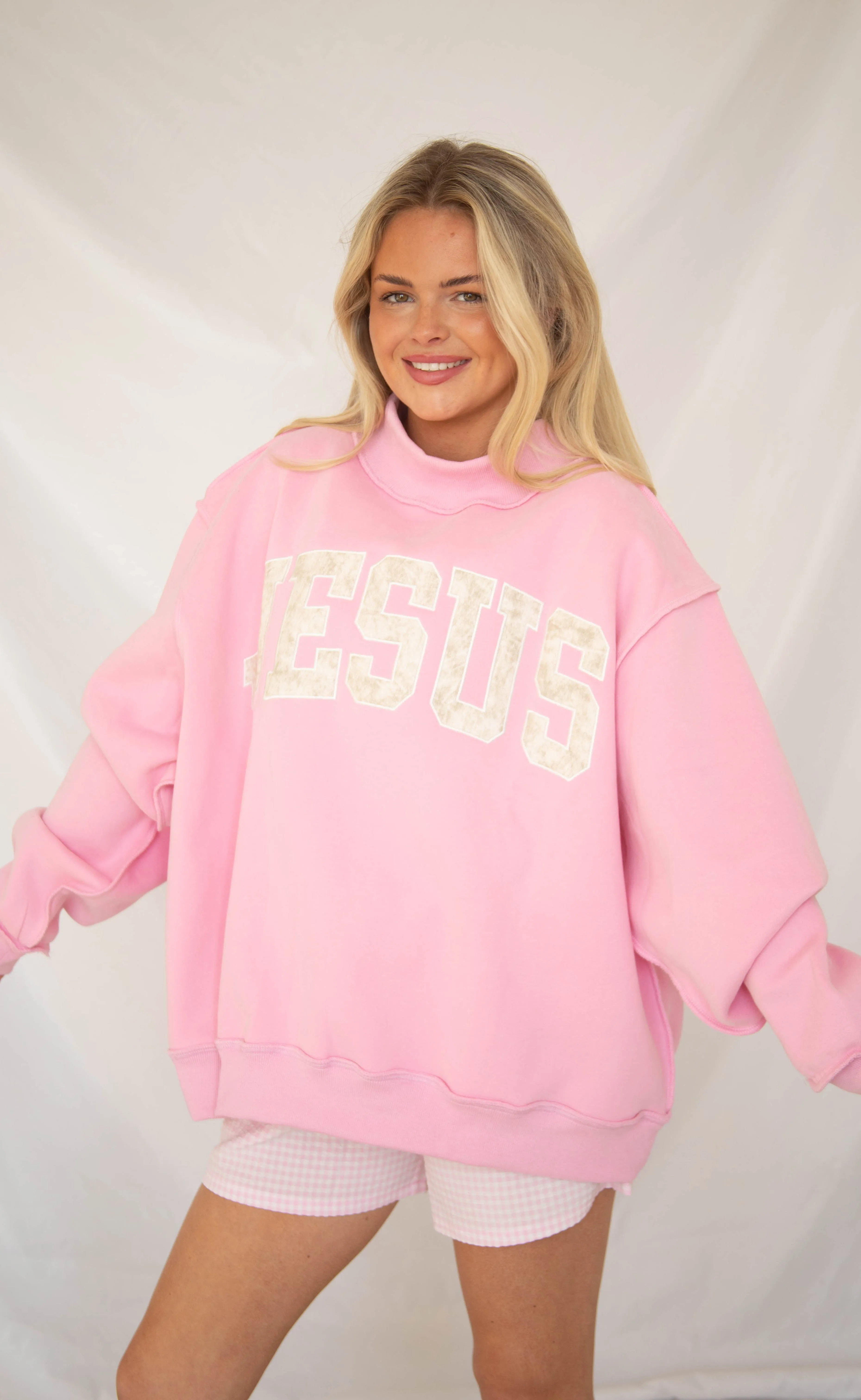 Jesus embroidered mock neck - pink sold by RIFFRAFF