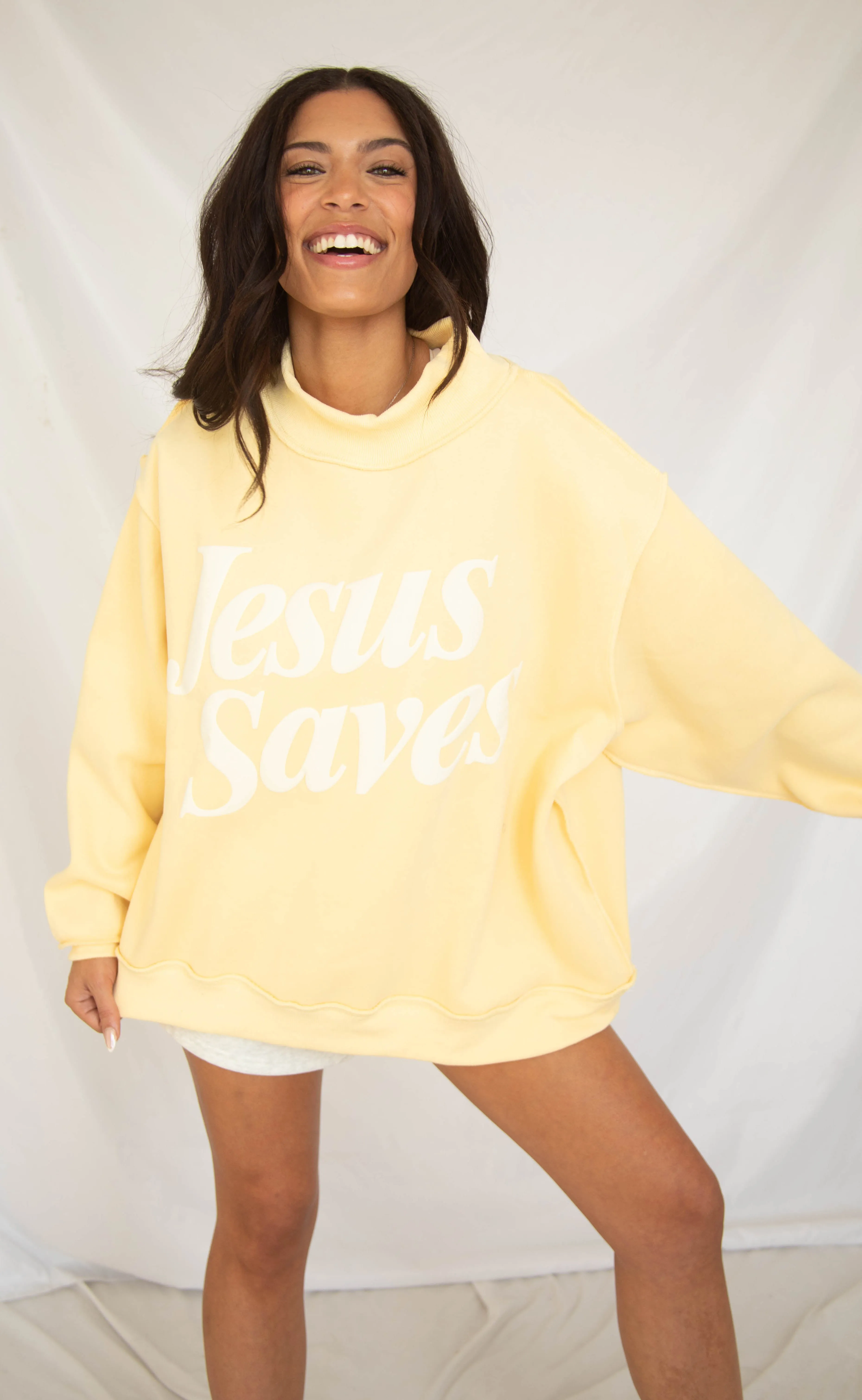Jesus saves puff print mock neck sweatshirt sold by RIFFRAFF